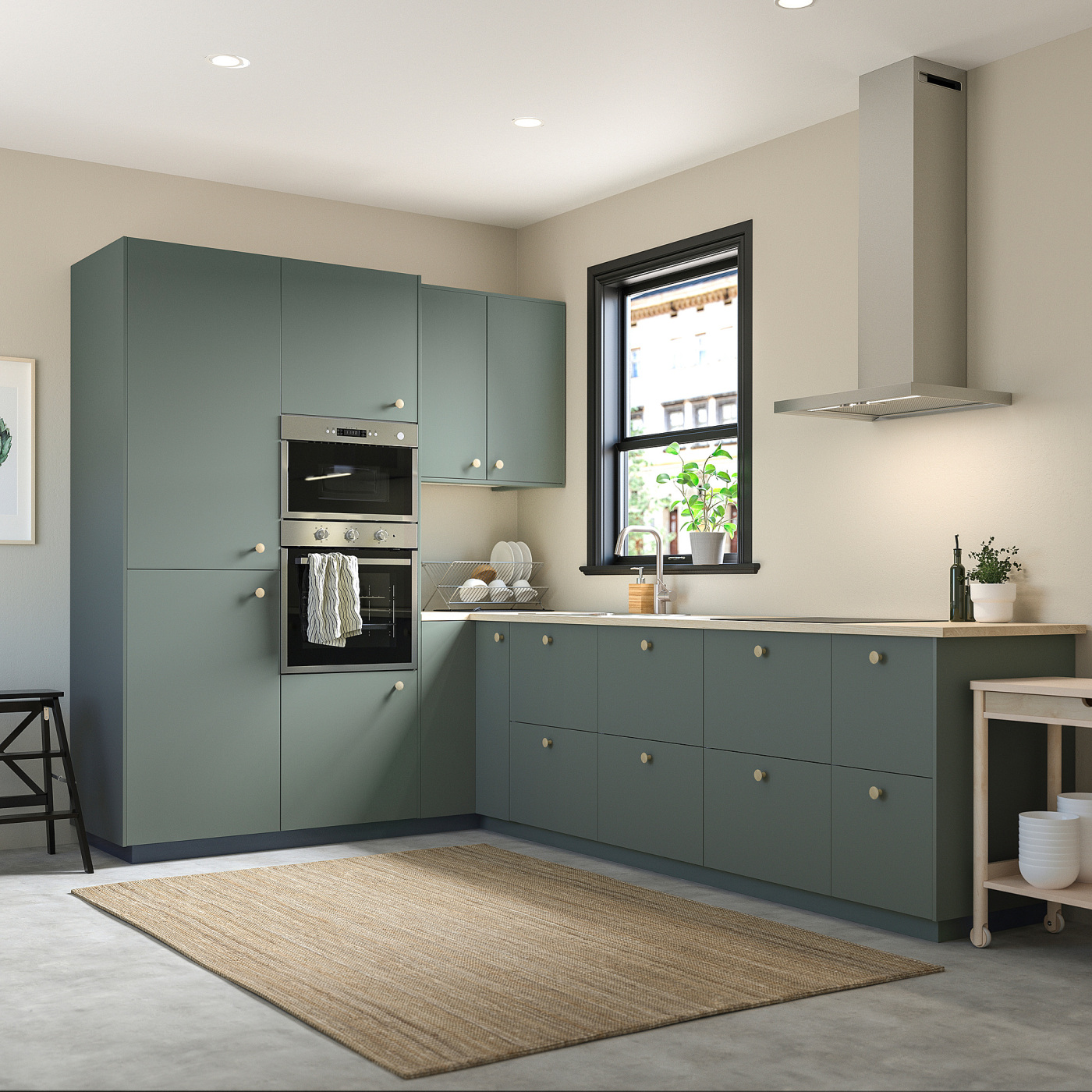 IKEA 2脚目 METOD wall cab horizo 2 doors w push-open white/Bodarp grey-green