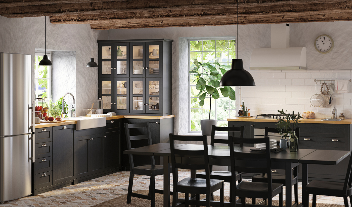 METOD wall cabinet horizontal w push-open white/Lerhyttan black