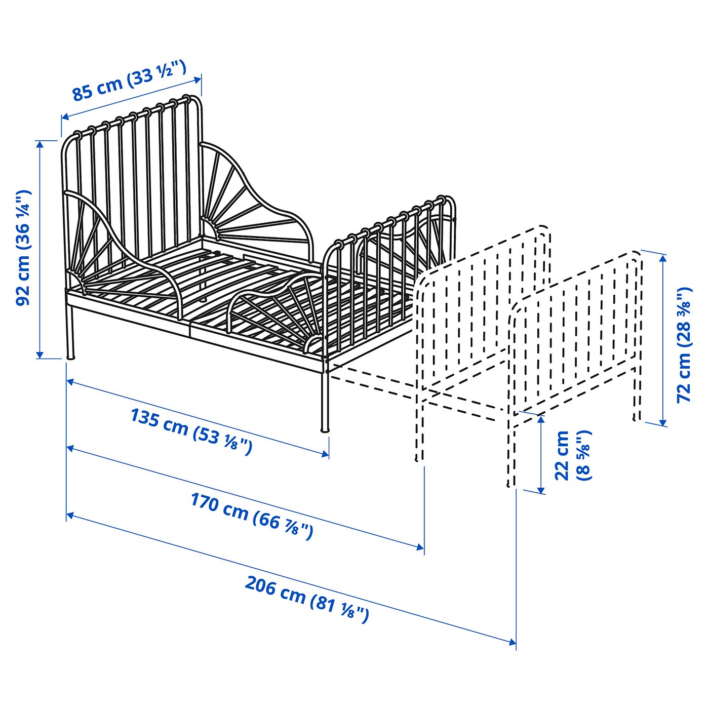 MINNEN ext bed frame with slatted bed base black IKEA