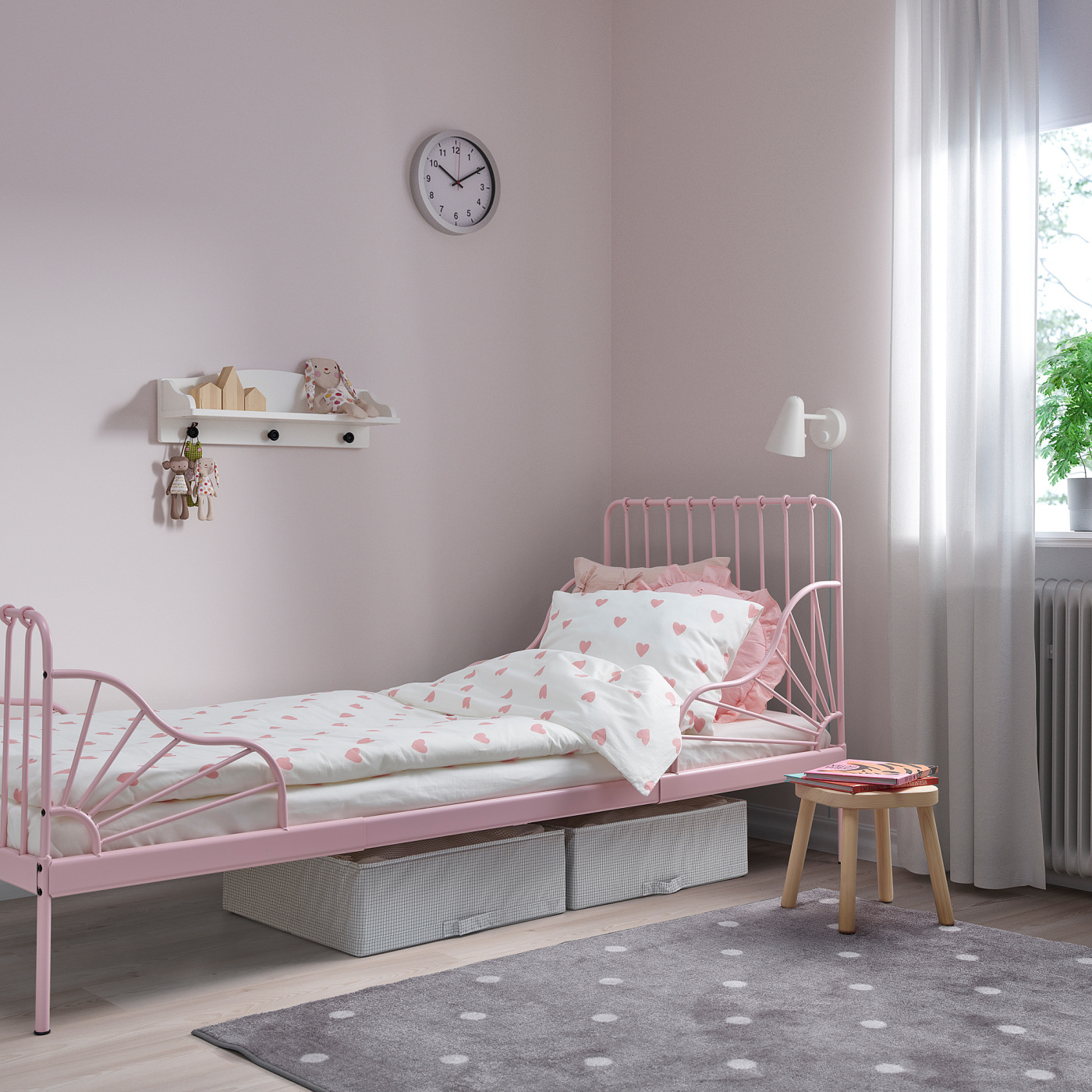 MINNEN ext bed frame with slatted bed base light pink - IKEA