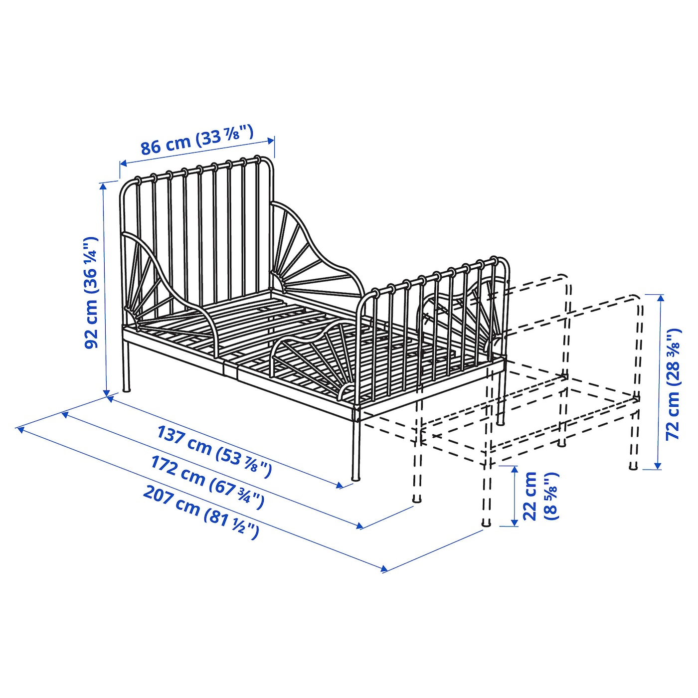 MINNEN ext bed frame with slatted bed base light pink - IKEA