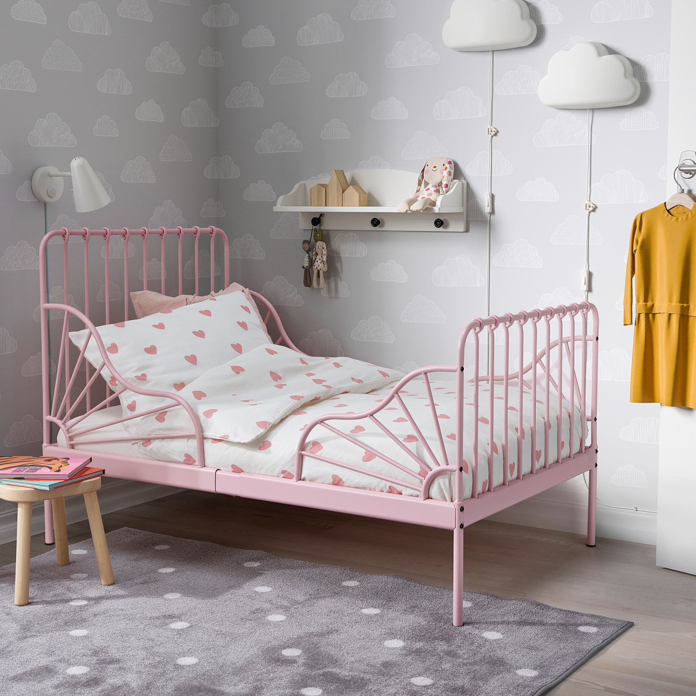 イケアベッド MINNEN MINNEN extendable bed light pink - IKEA