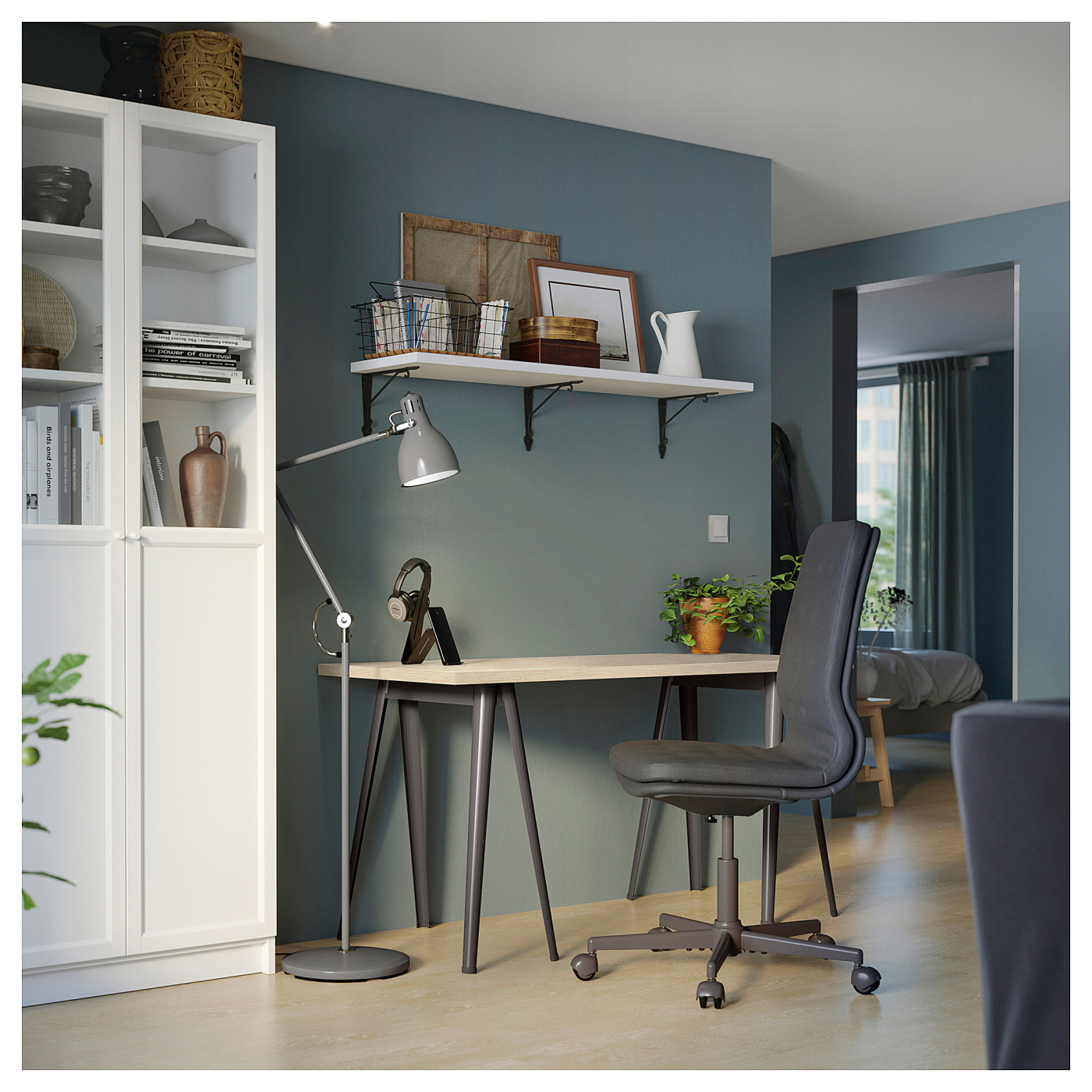 MITTCIRKEL / NÄRSPEL desk lively pine effect/dark grey - IKEA