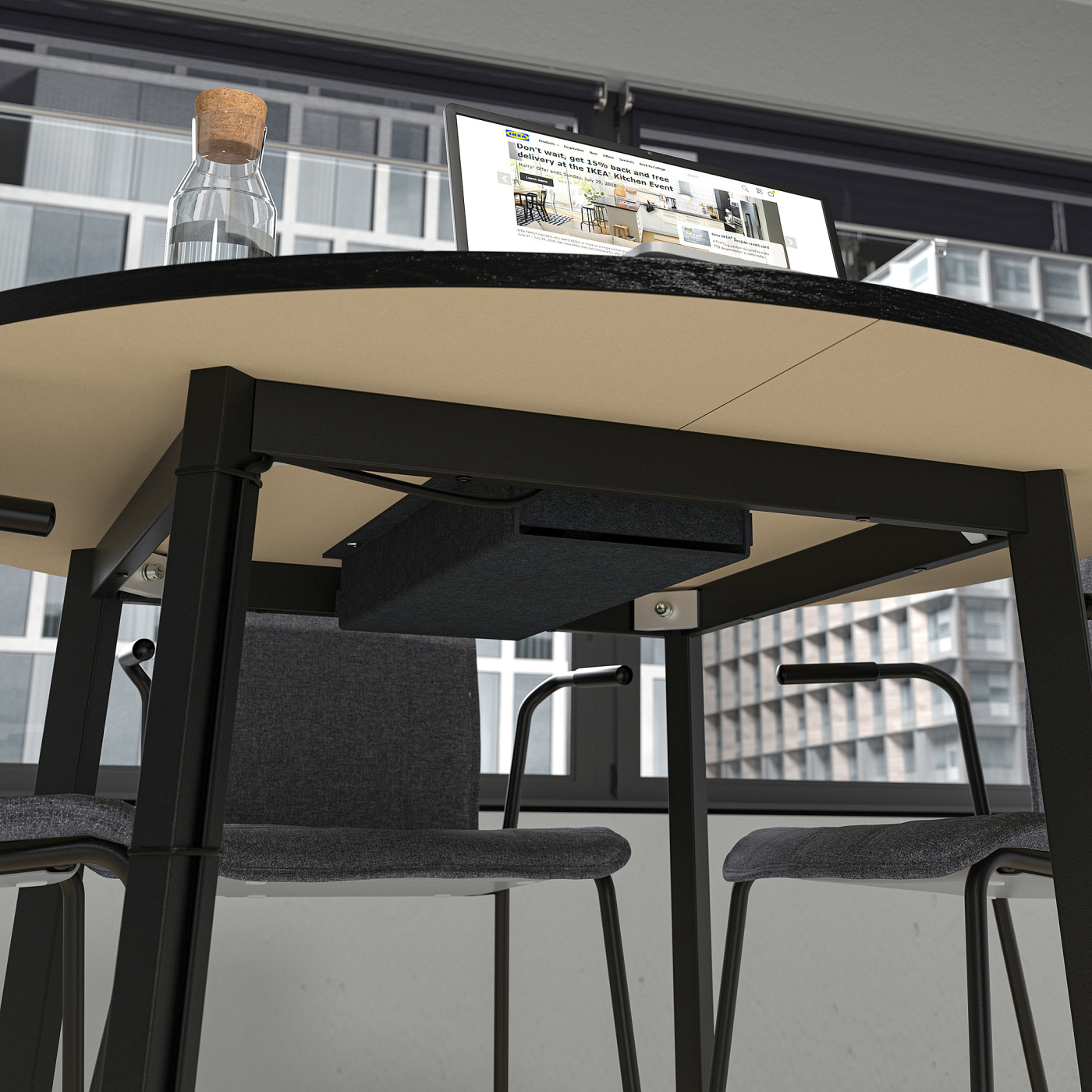 MITTZON conference table round black stained ash veneer/black - IKEA