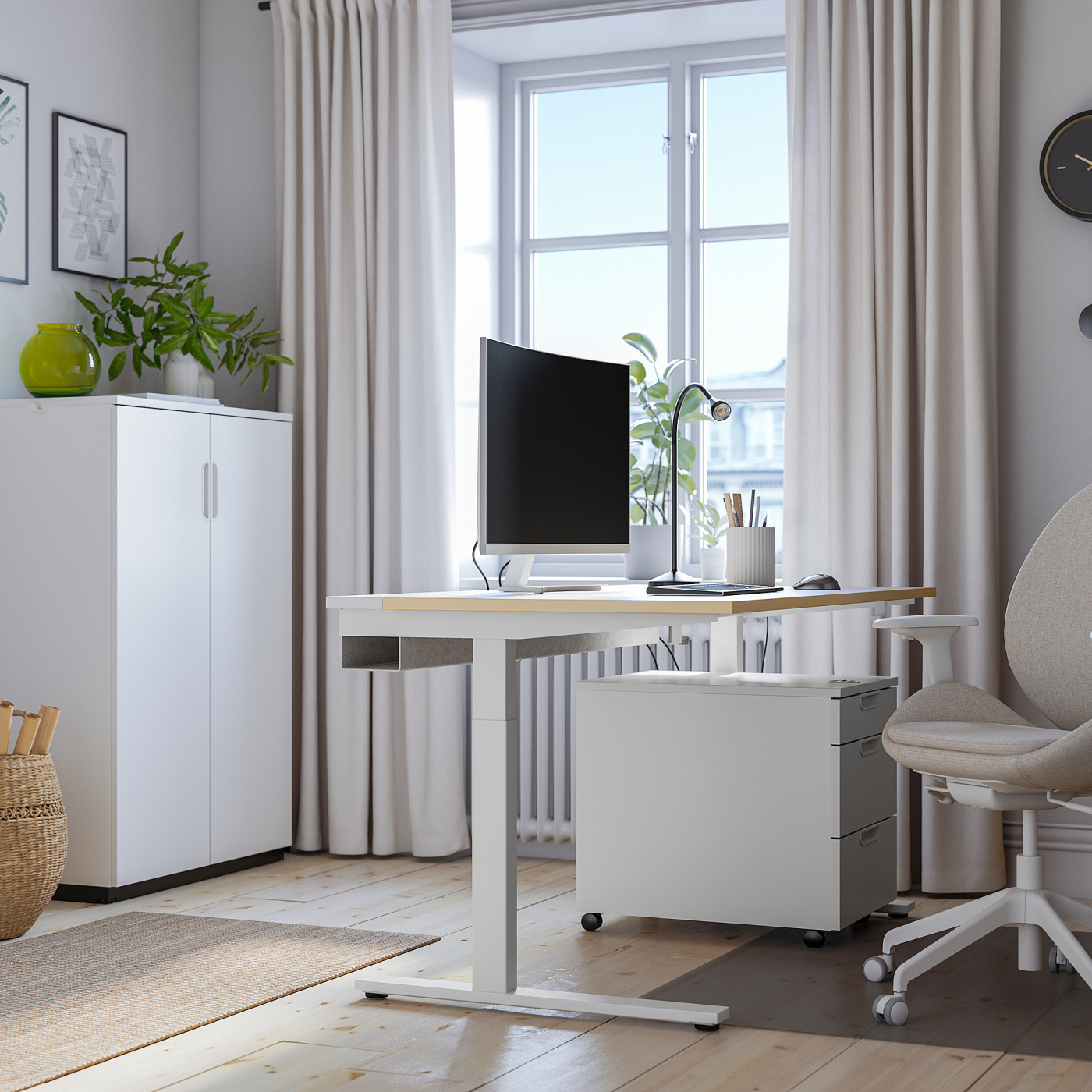 MITTZON デスク 140x60 cm ホワイト/ナチュラル MITTZON desk birch veneer/white - IKEA