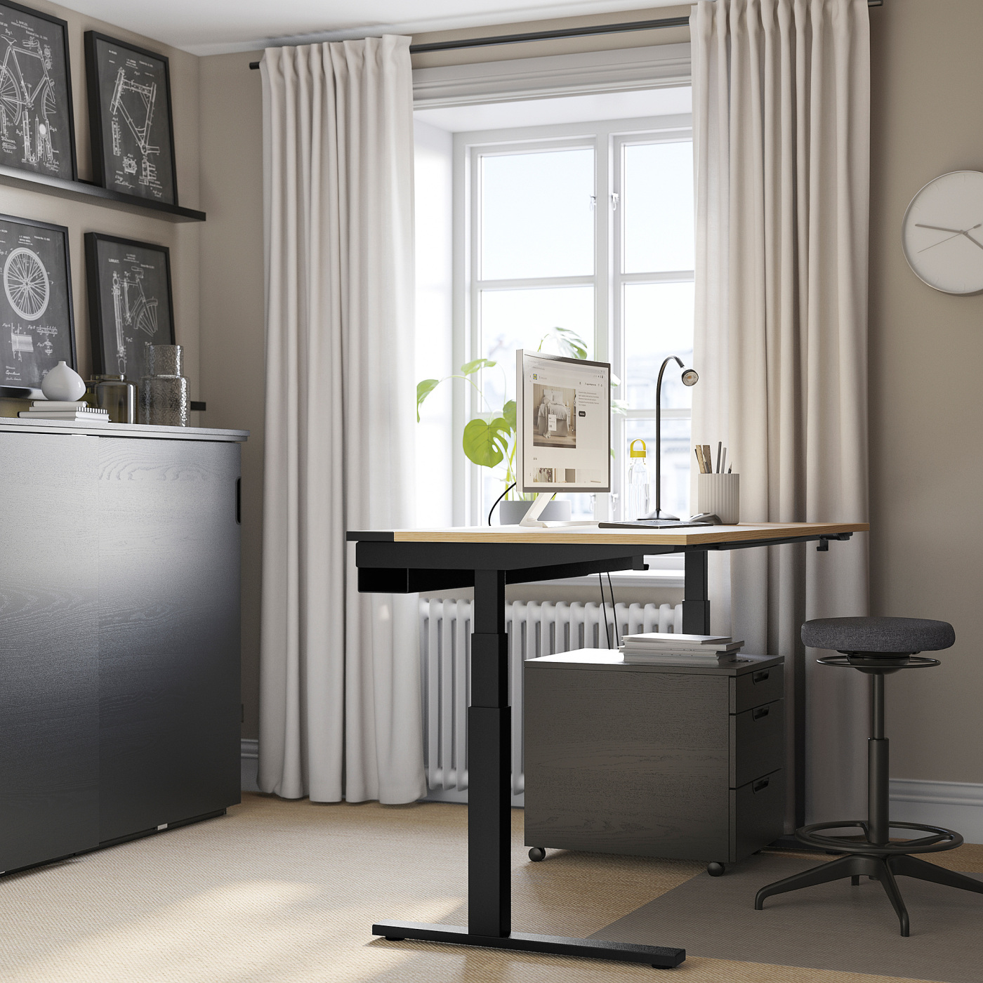 MITTZON desk sit/stand electric oak veneer/black - IKEA