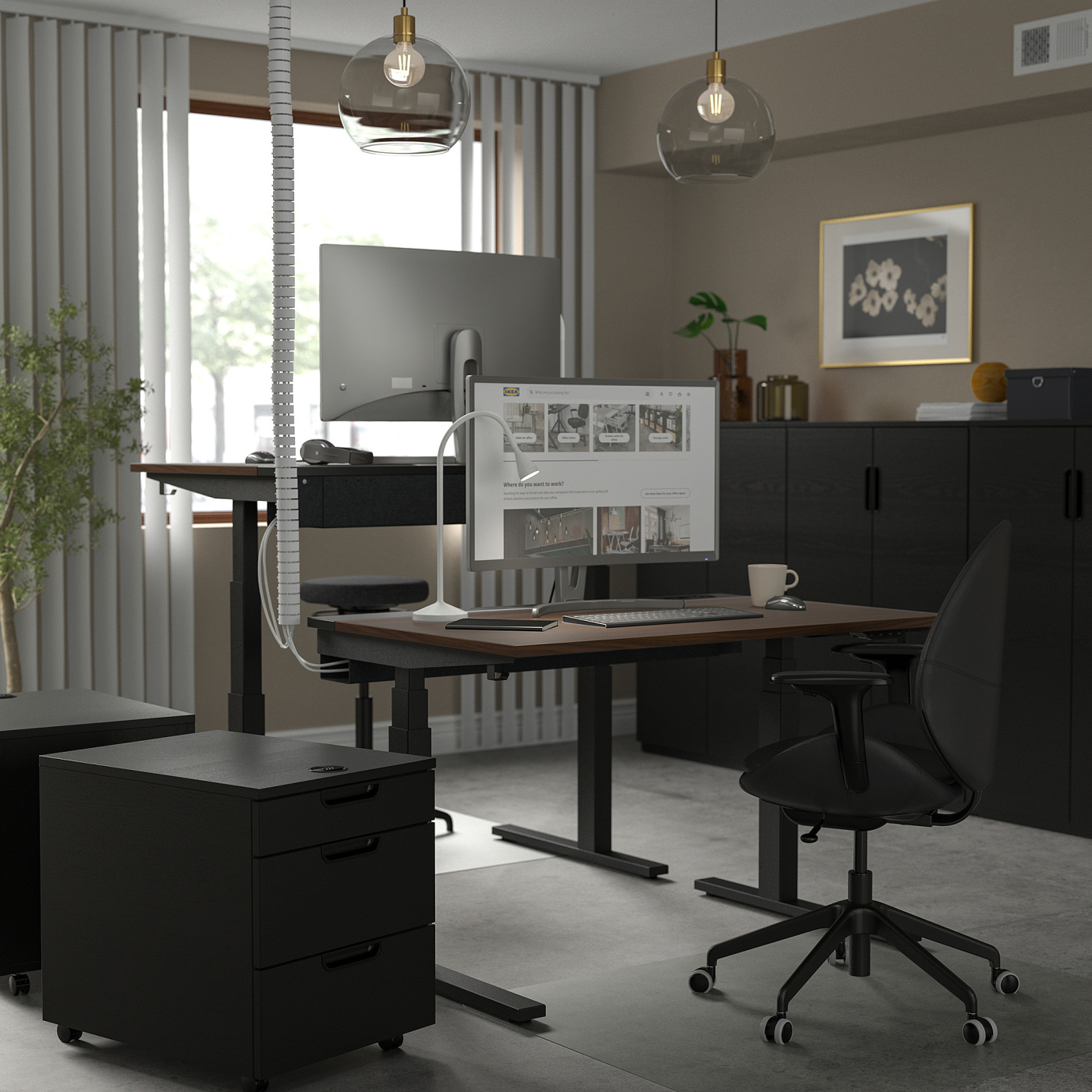 MITTZON desk sit/stand electric walnut veneer/black - IKEA
