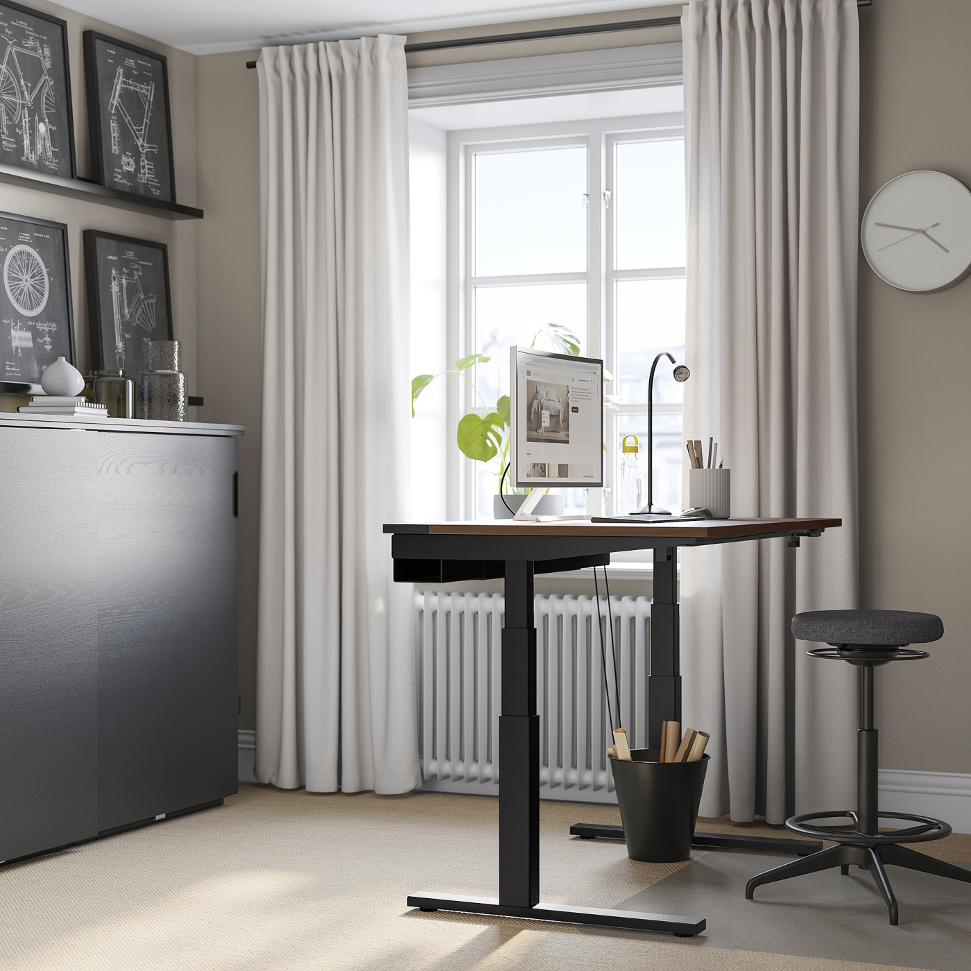 MITTZON desk sit/stand electric walnut veneer/black - IKEA
