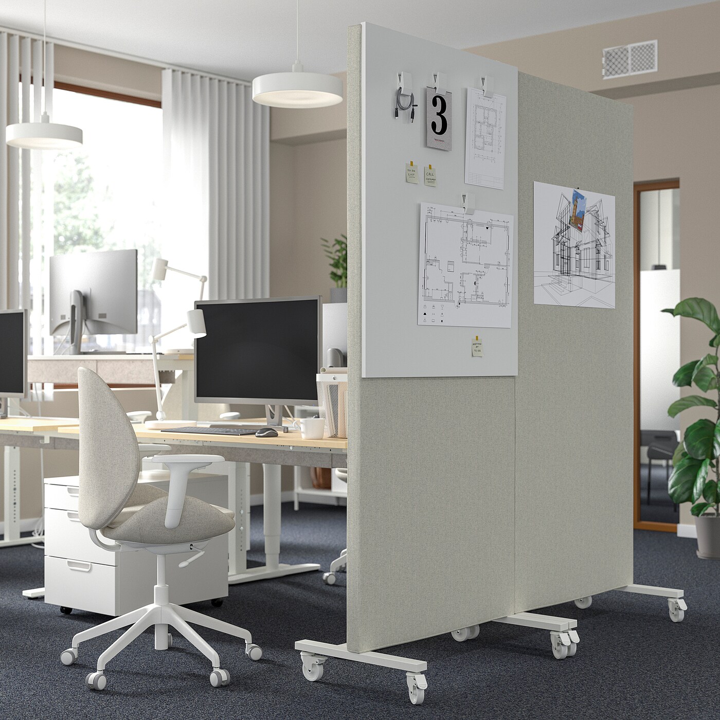 MITTZON frame w cstrs/acoustic scrn/whtbrd Gunnared beige