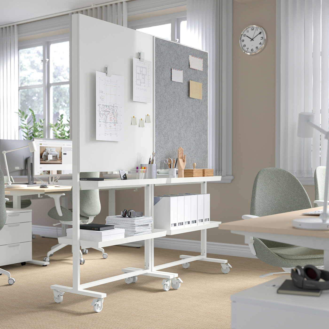 MITTZON frm w cstrs/whtbrd/disp shlf/cbl bx white - IKEA