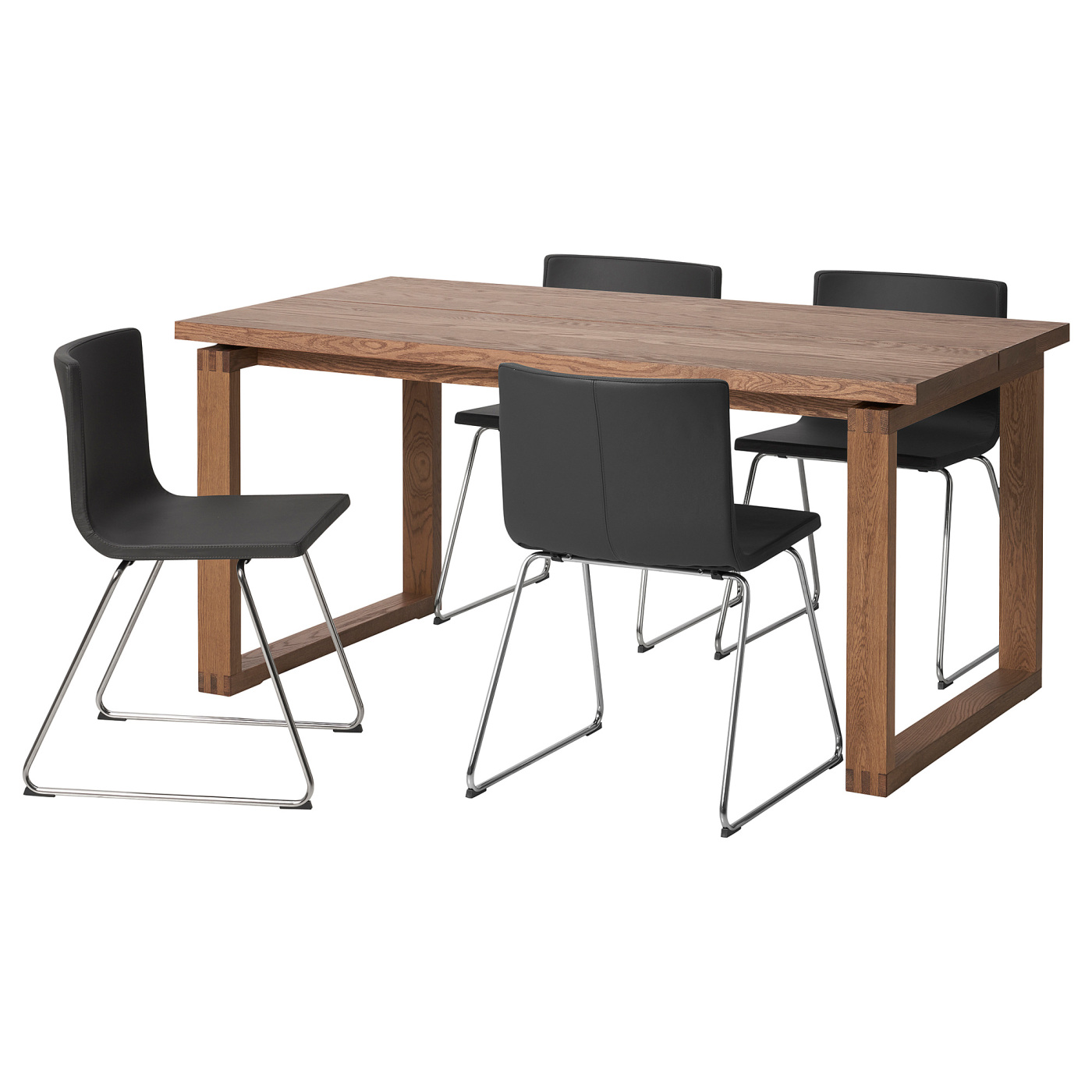 MÖRBYLÅNGA / BERNHARD table and 4 chairs oak veneer brown stained