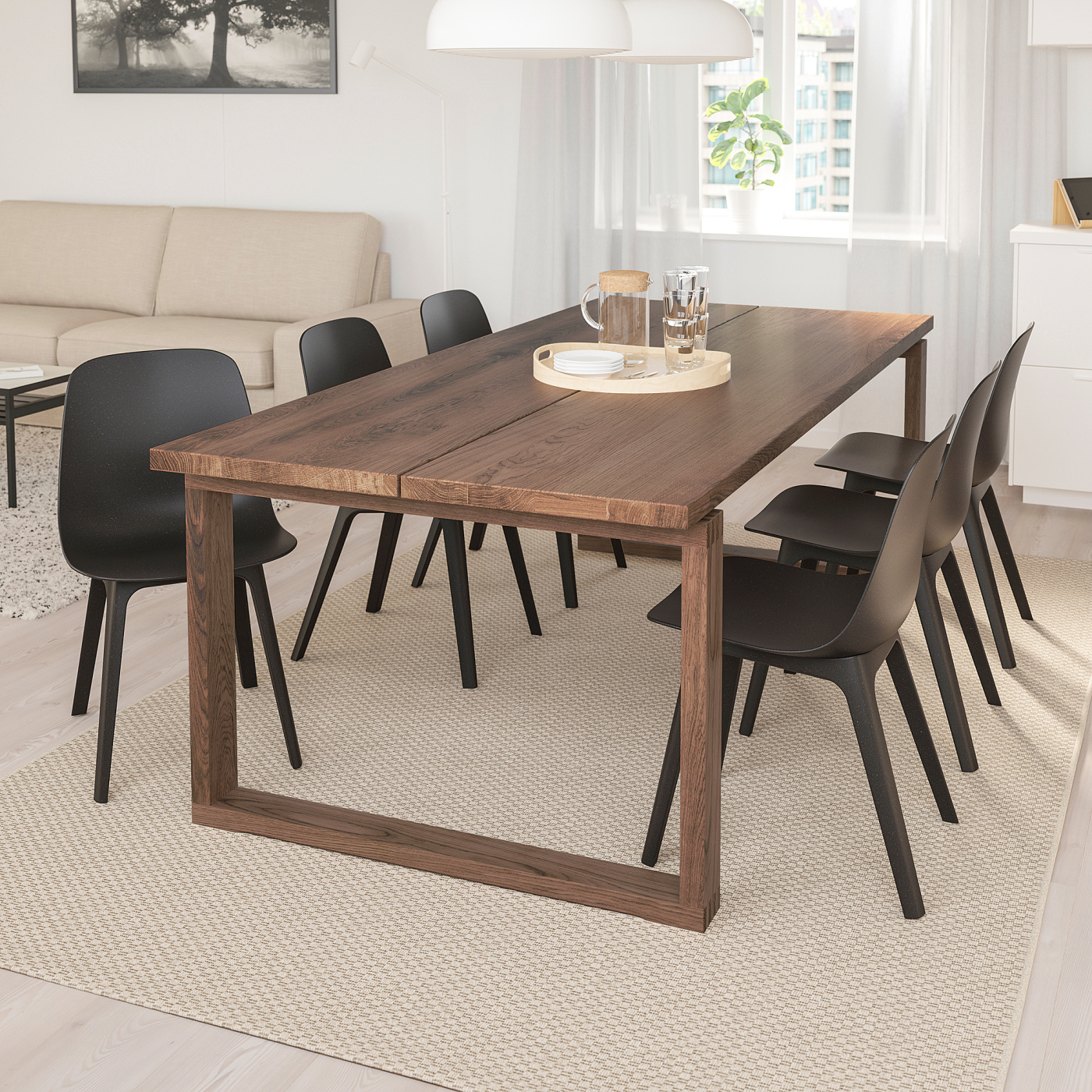 【MÖRBYLÅNGA】IKEA MÖRBYLÅNGA / KRYLBO table and 4 chairs, oak veneer brown stained