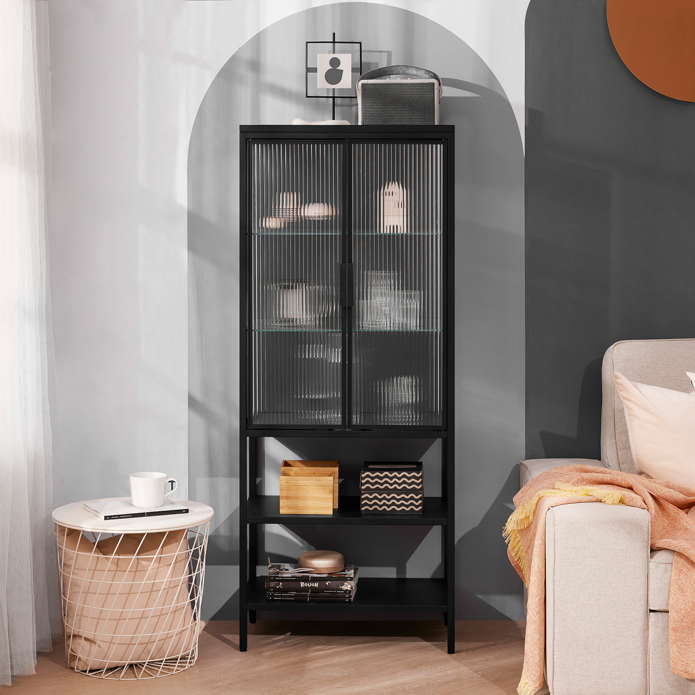 MOSSJÖN glass-door cabinet with 2 doors anthracite - IKEA