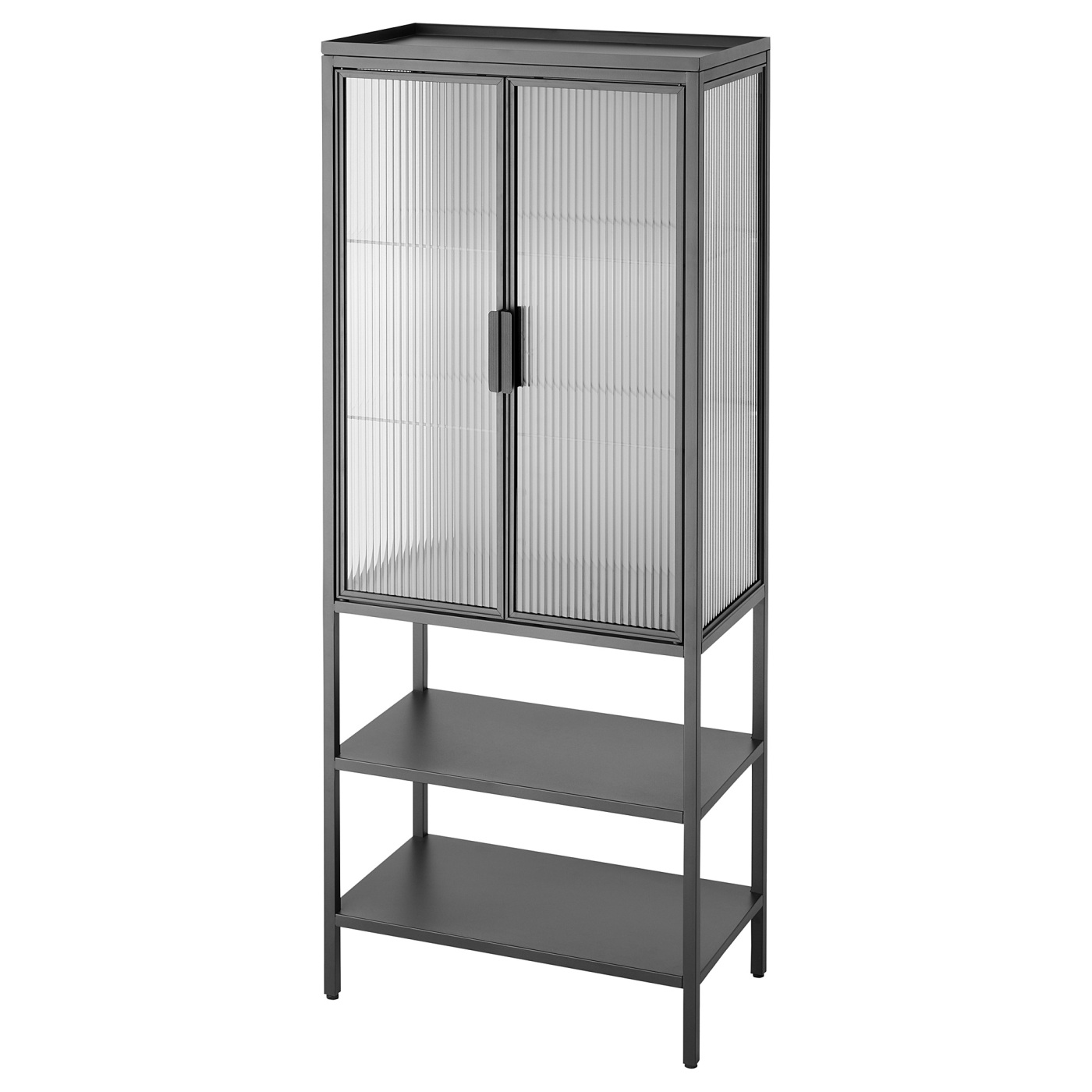 MOSSJÖN glass-door cabinet with 2 doors anthracite - IKEA
