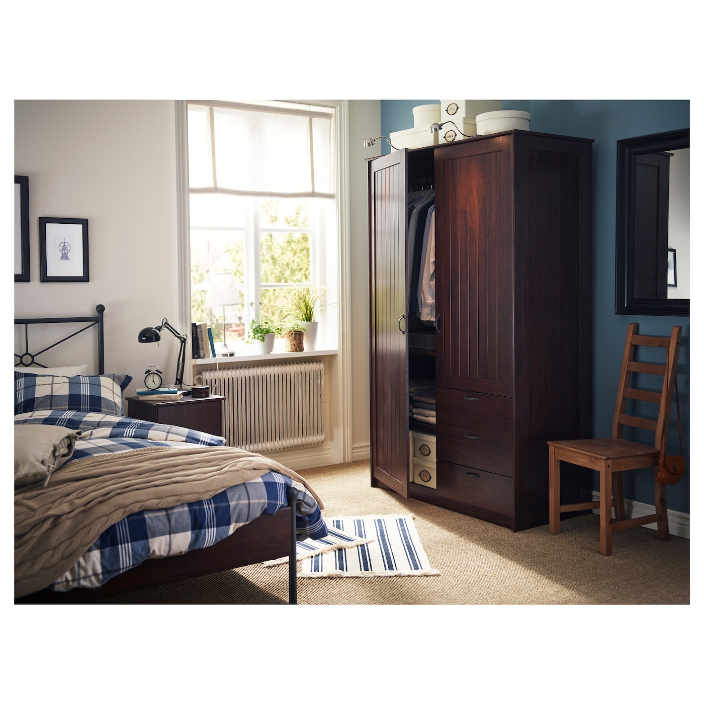 MUSKEN wardrobe with 2 doors+3 drawers brown - IKEA