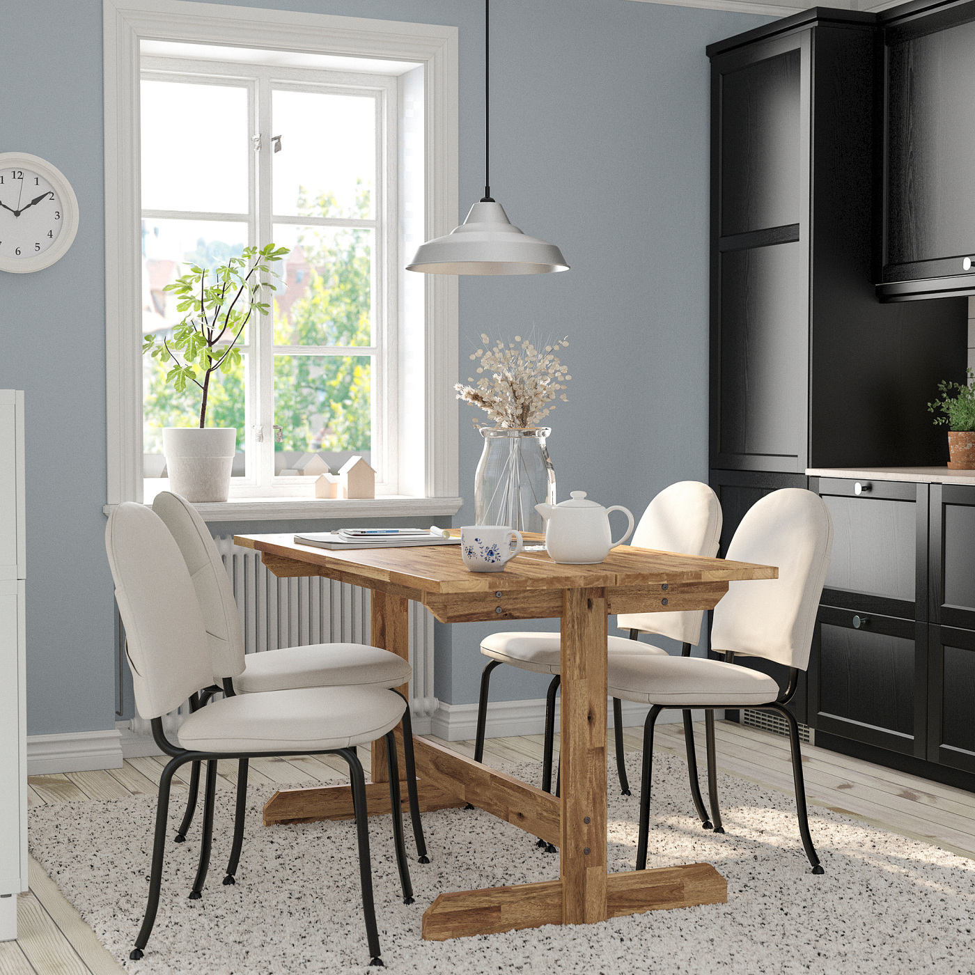 NACKANÄS / EBBALYCKE table and 4 chairs acacia/Idekulla beige - IKEA
