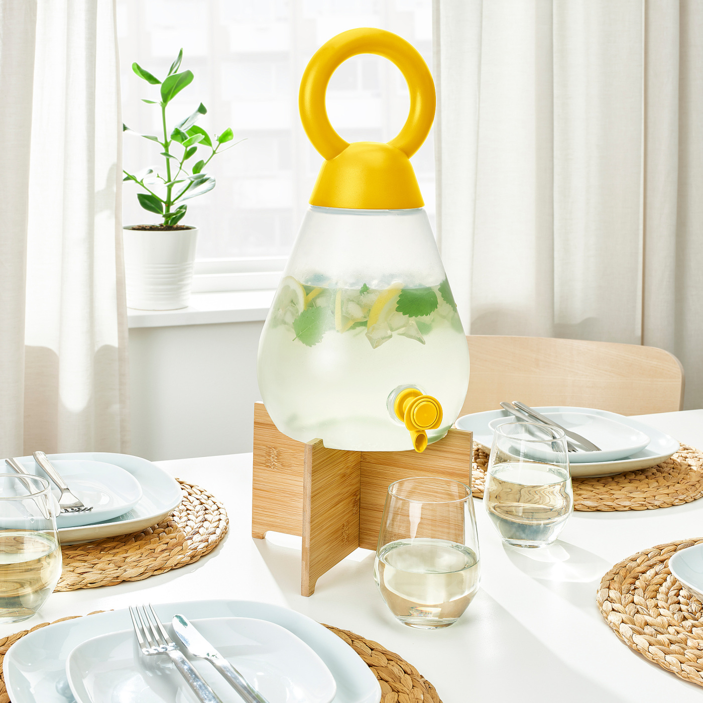 NÄBBFISK jar with tap transparent/bright yellow - IKEA
