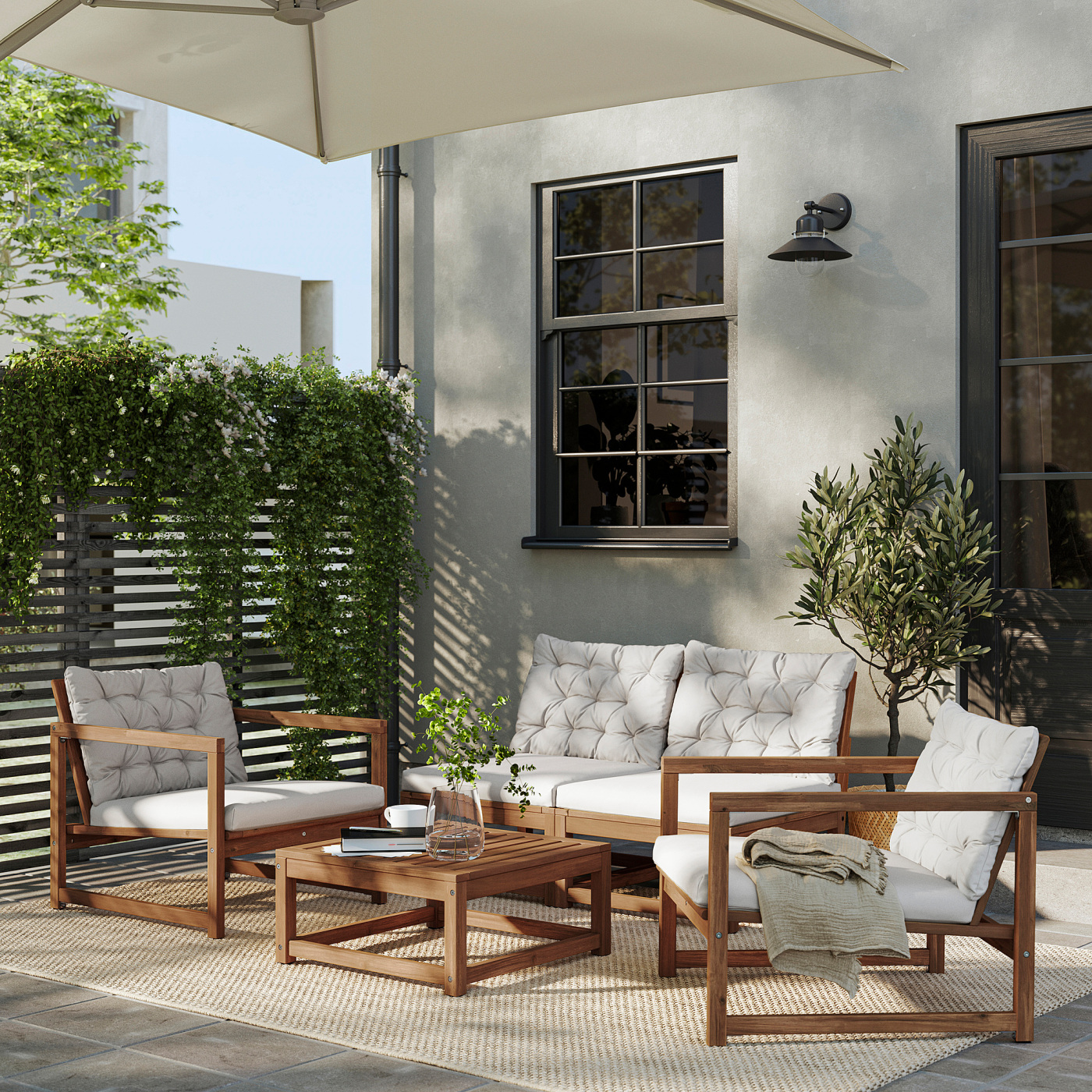 yuuouo様ナチュラルブラウン NÄMMARÖ 4-seat, lounge set light brown stained/Kuddarna light grey