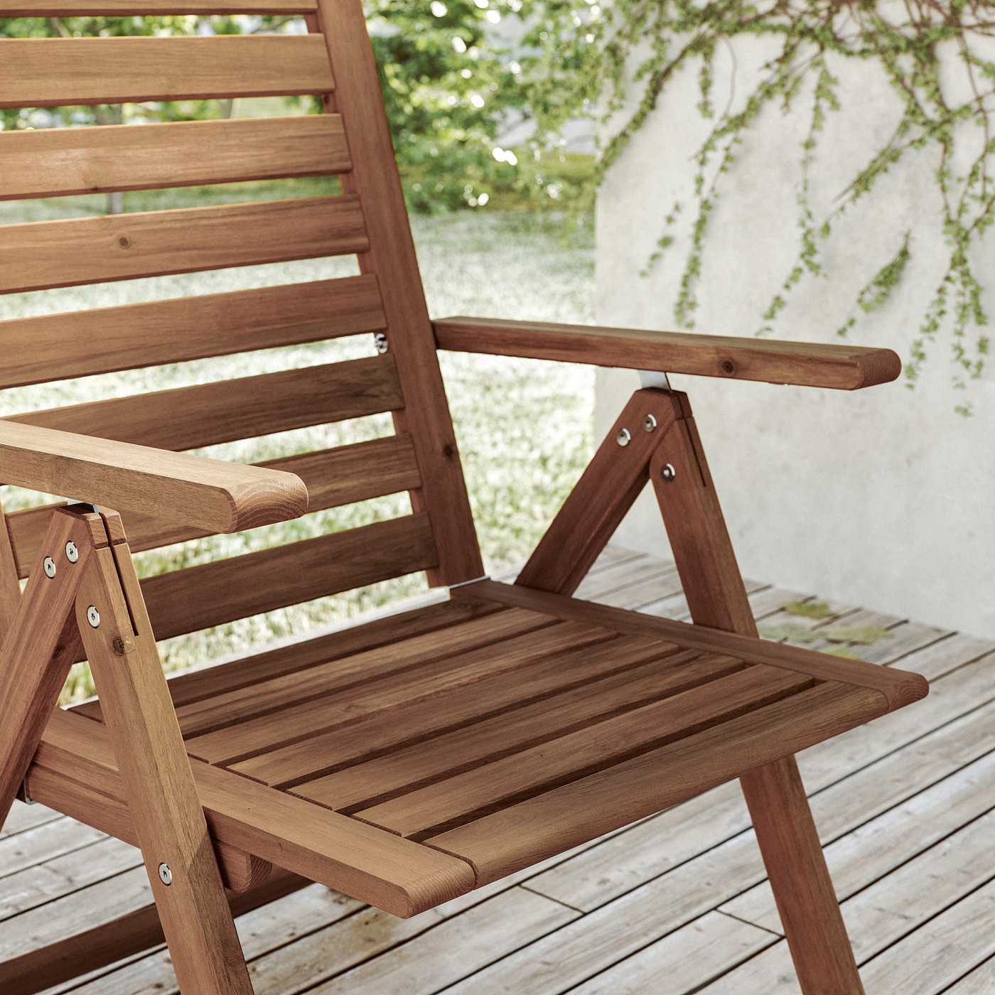 NÄMMARÖ reclining chair, outdoor foldable light brown stained - IKEA