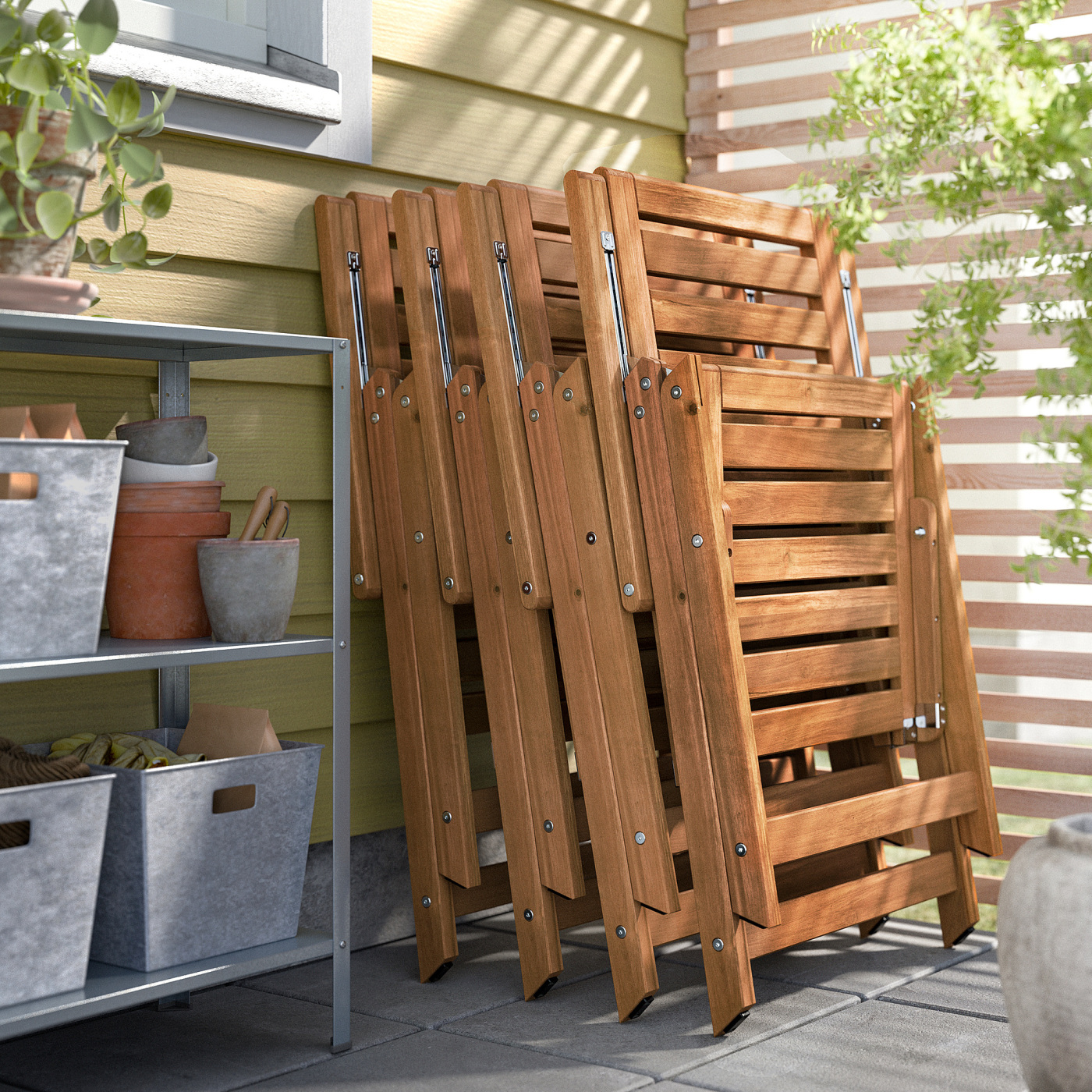 NÄMMARÖ table+4 reclining chairs, outdoor light brown stained - IKEA