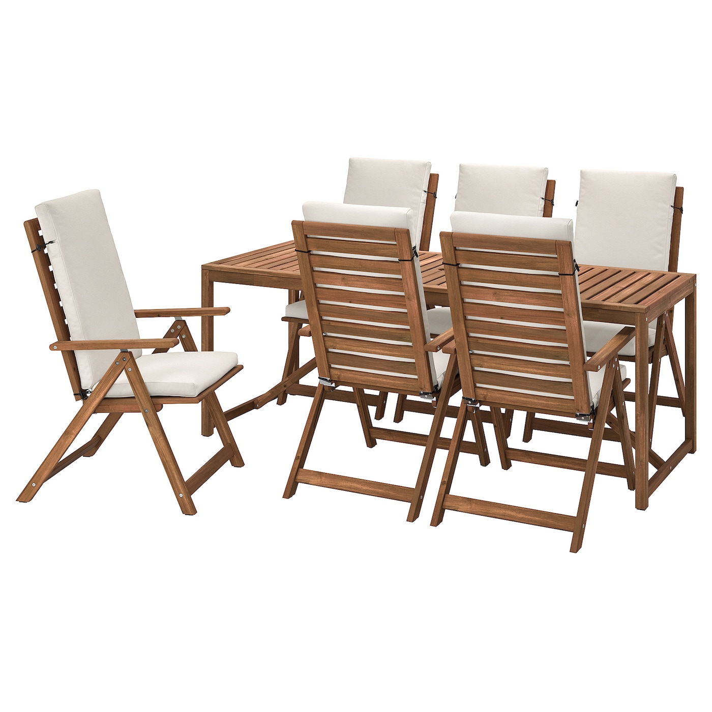 NÄMMARÖ table+6 reclining chairs, outdoor light brown stained