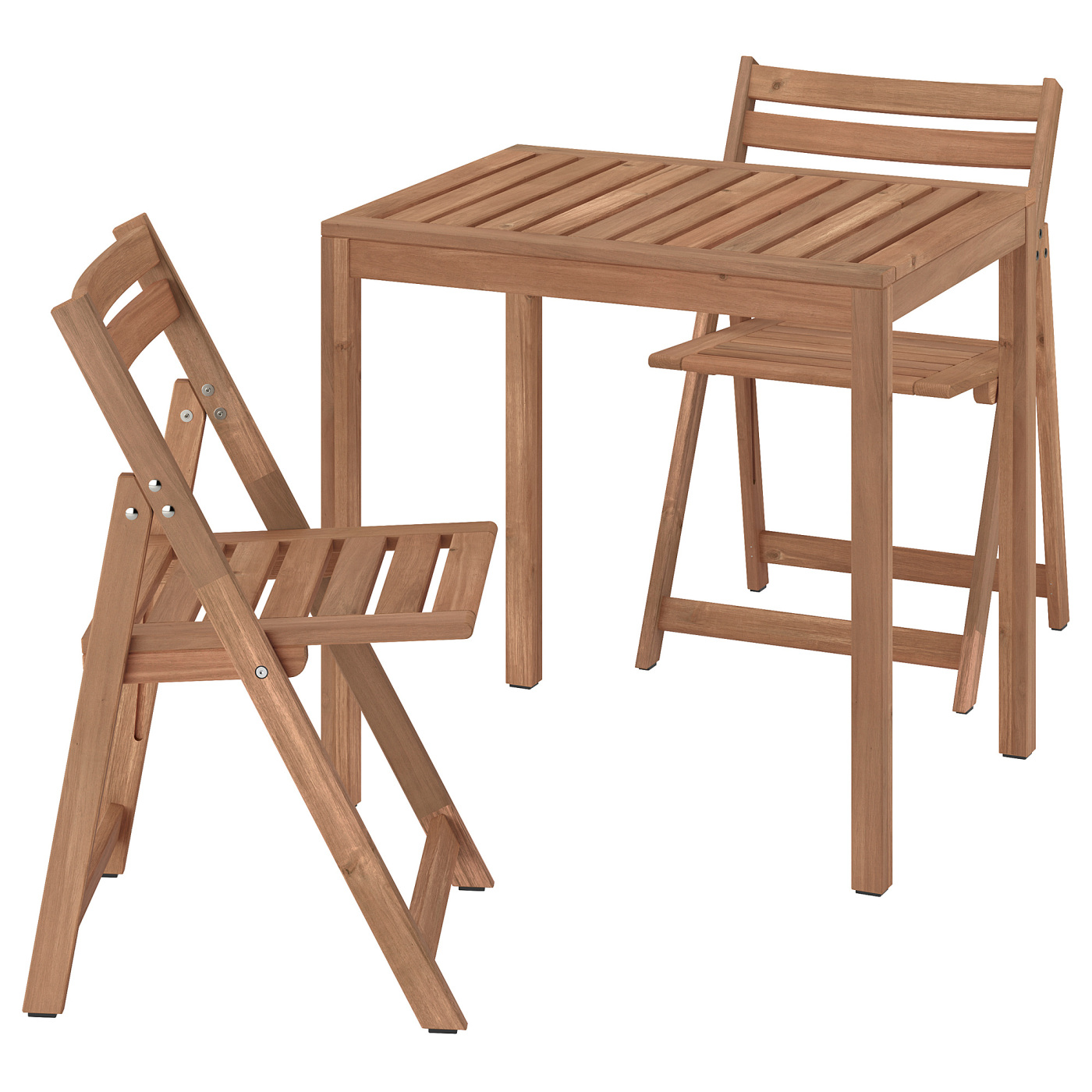 NÄMMARÖ table and 2 folding chairs, outdoor light brown stained - IKEA
