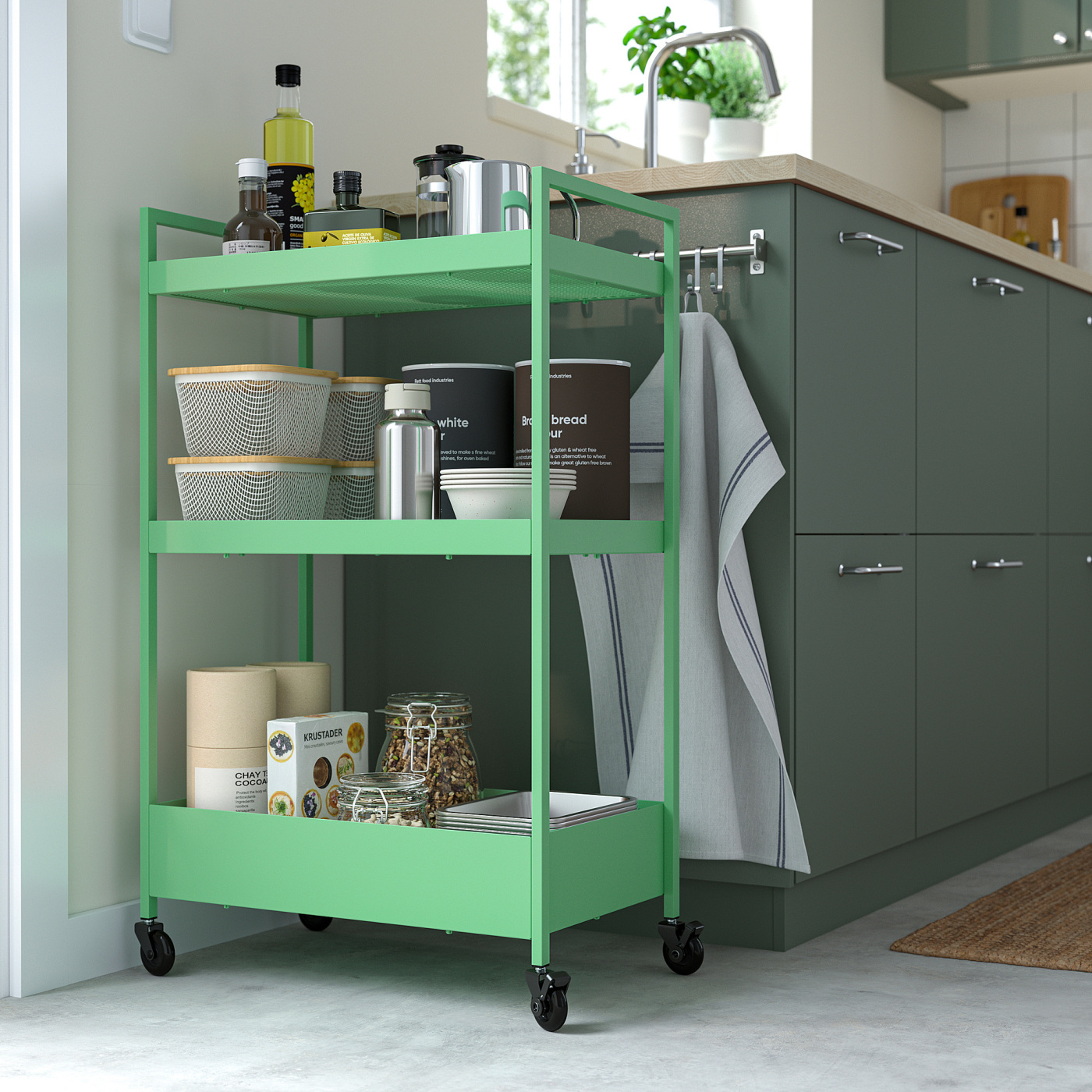 NISSAFORS trolley lockable wheels light green - IKEA