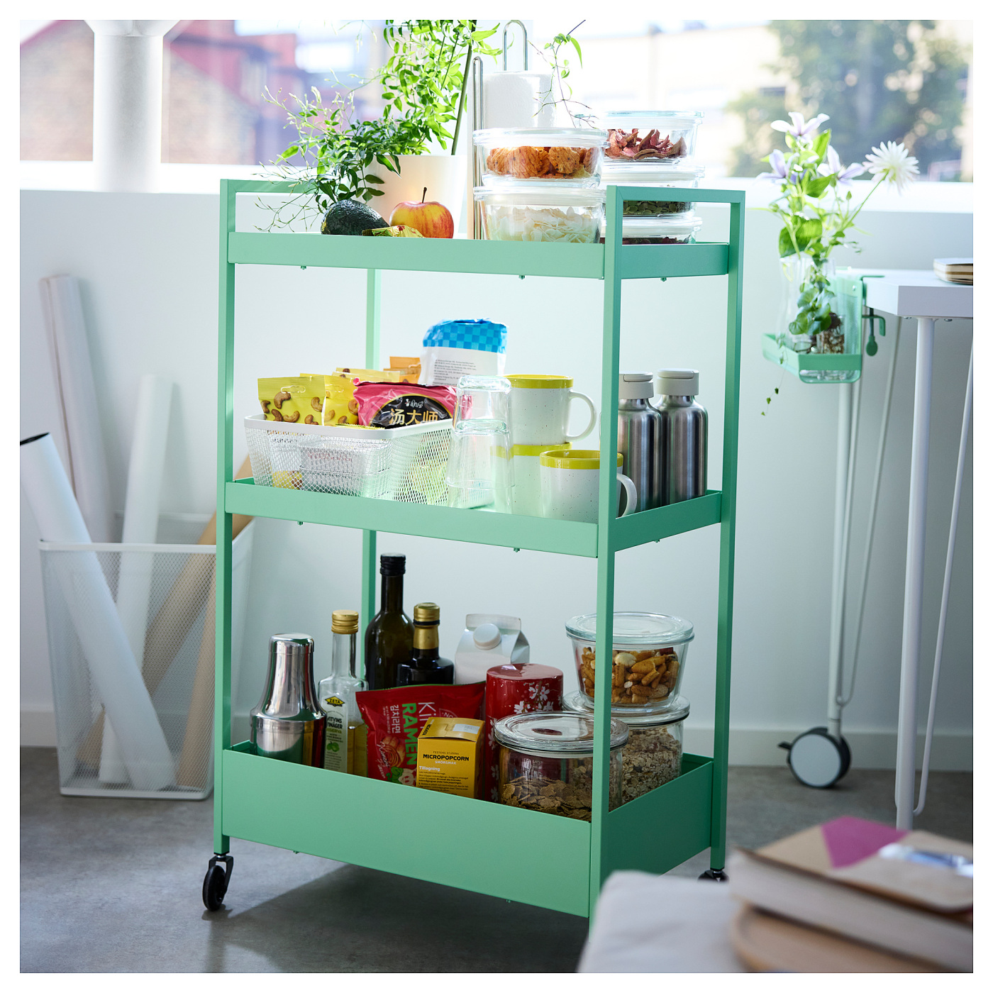 NISSAFORS trolley lockable wheels light green - IKEA