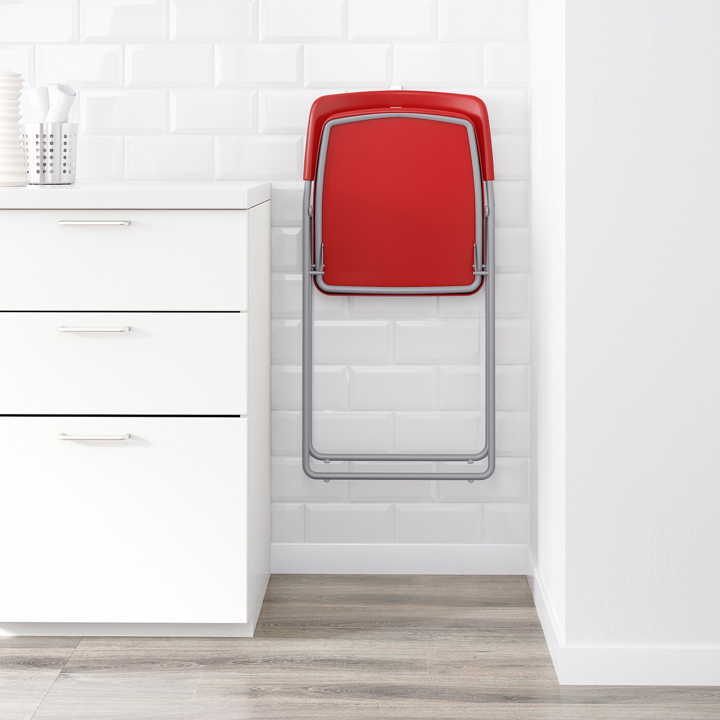 NISSE folding chair silver-colour/red - IKEA