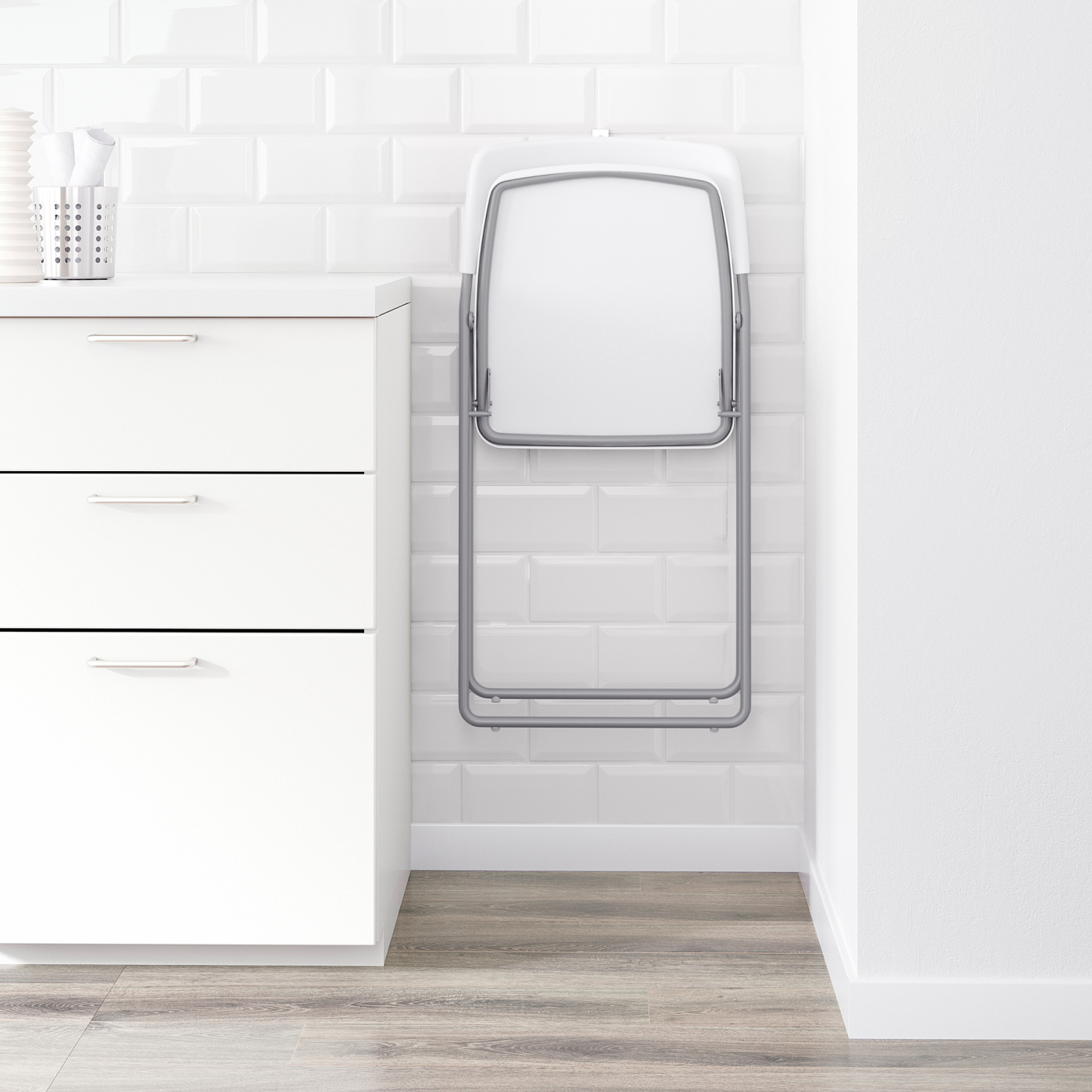 NISSE folding chair silver-colour/white - IKEA