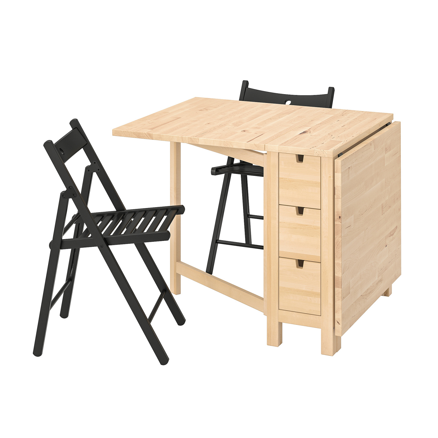 NORDEN / TERJE table and 2 folding chairs birch/black - IKEA