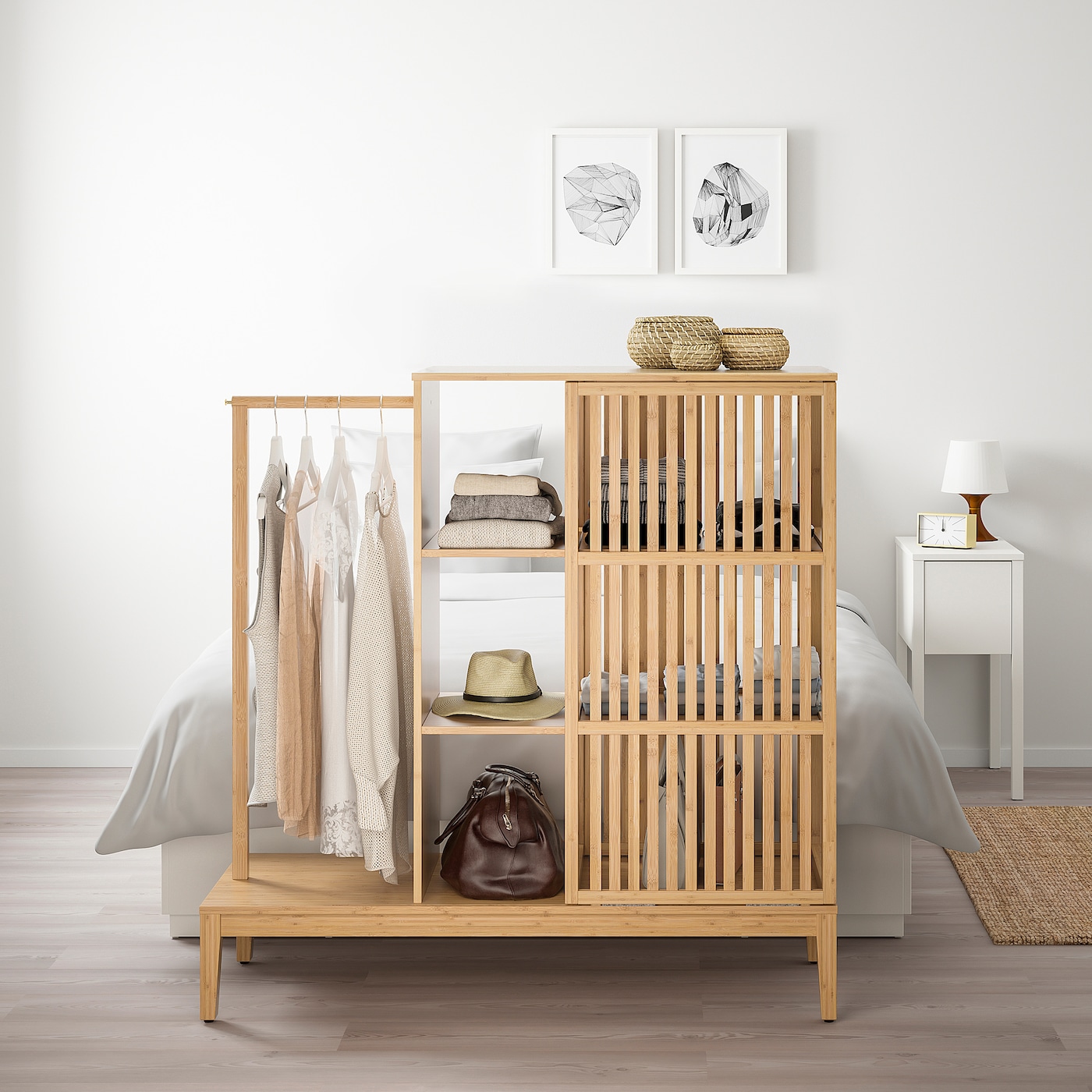 NORDKISA open wardrobe with sliding door bamboo - IKEA