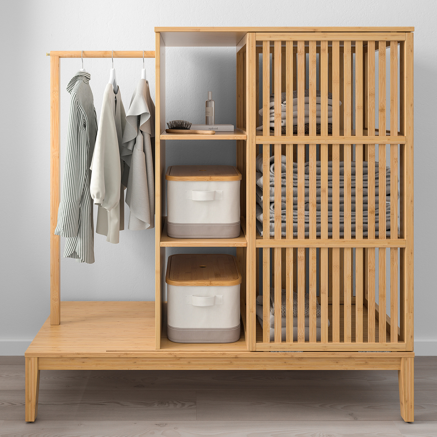 NORDKISA open wardrobe with sliding door bamboo - IKEA