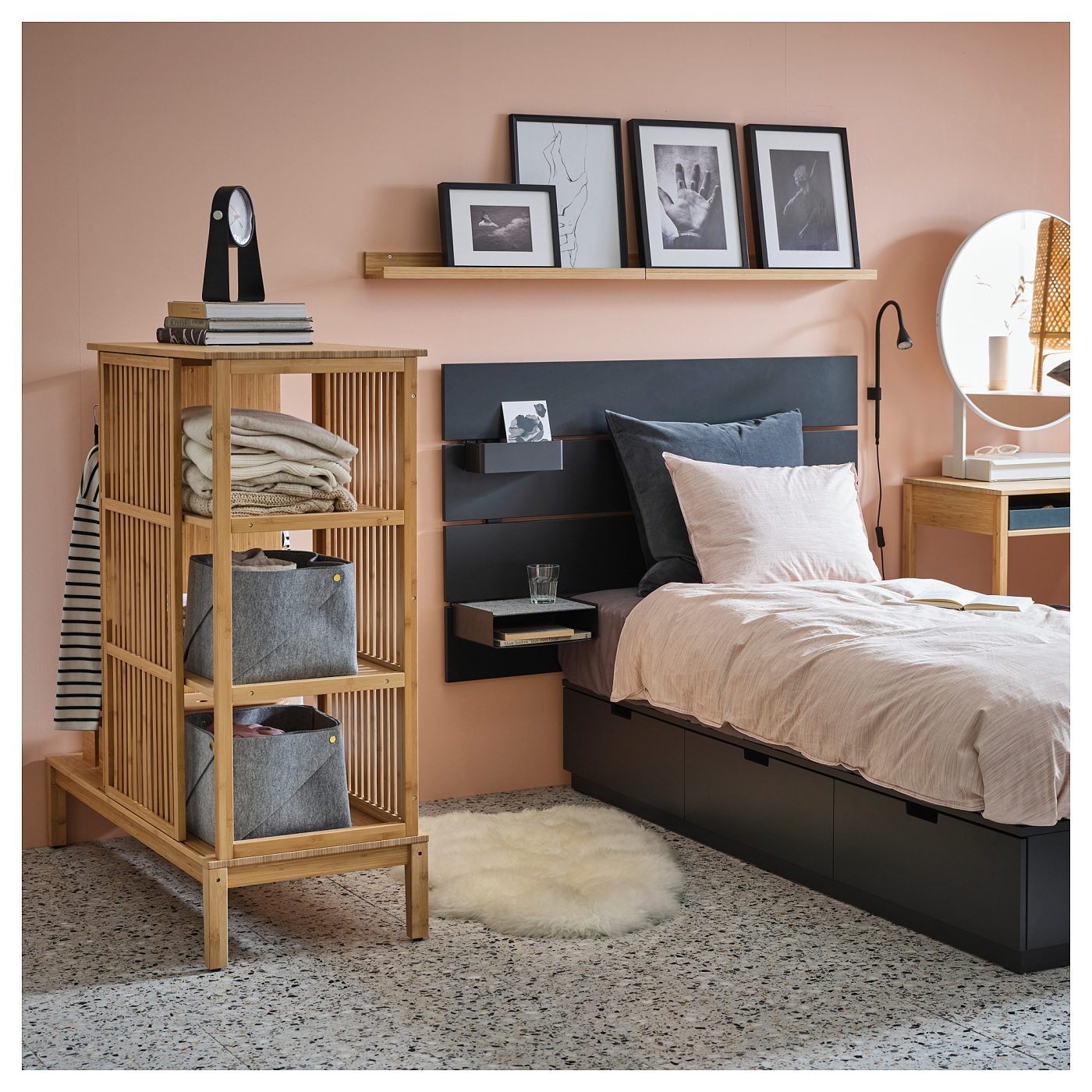 NORDKISA open wardrobe with sliding door bamboo - IKEA