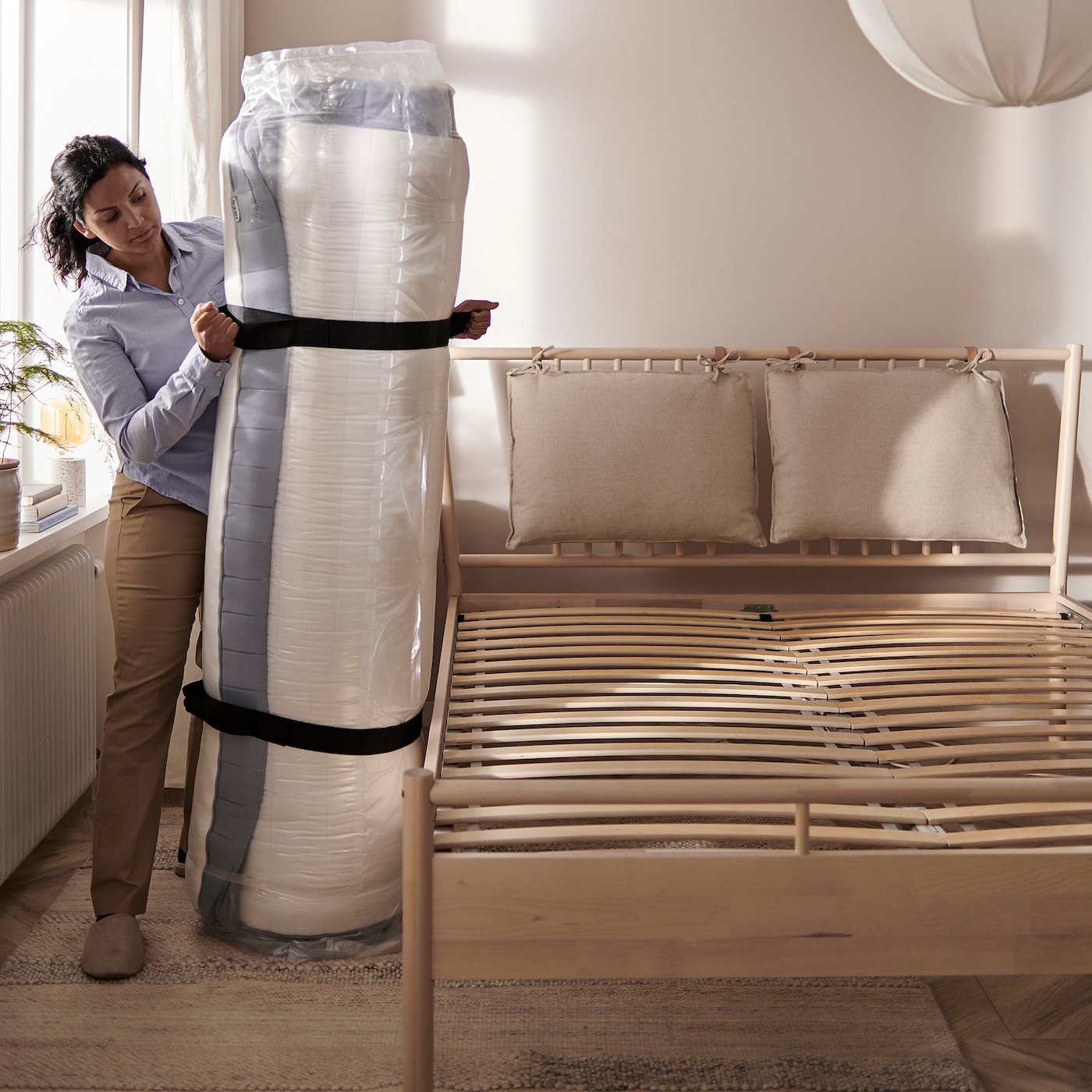 IKEA NORDLI ベッドフレーム + VALEVÅG マットレス NORDLI bed frame with storage and mattress white/Valevåg firm - IKEA
