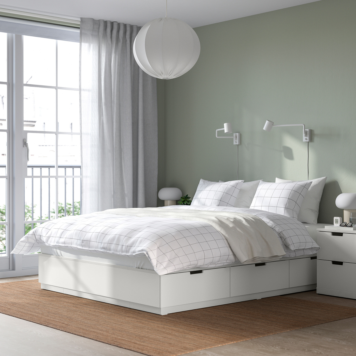 NORDLI bed frame with storage and mattress white/Valevåg firm - IKEA