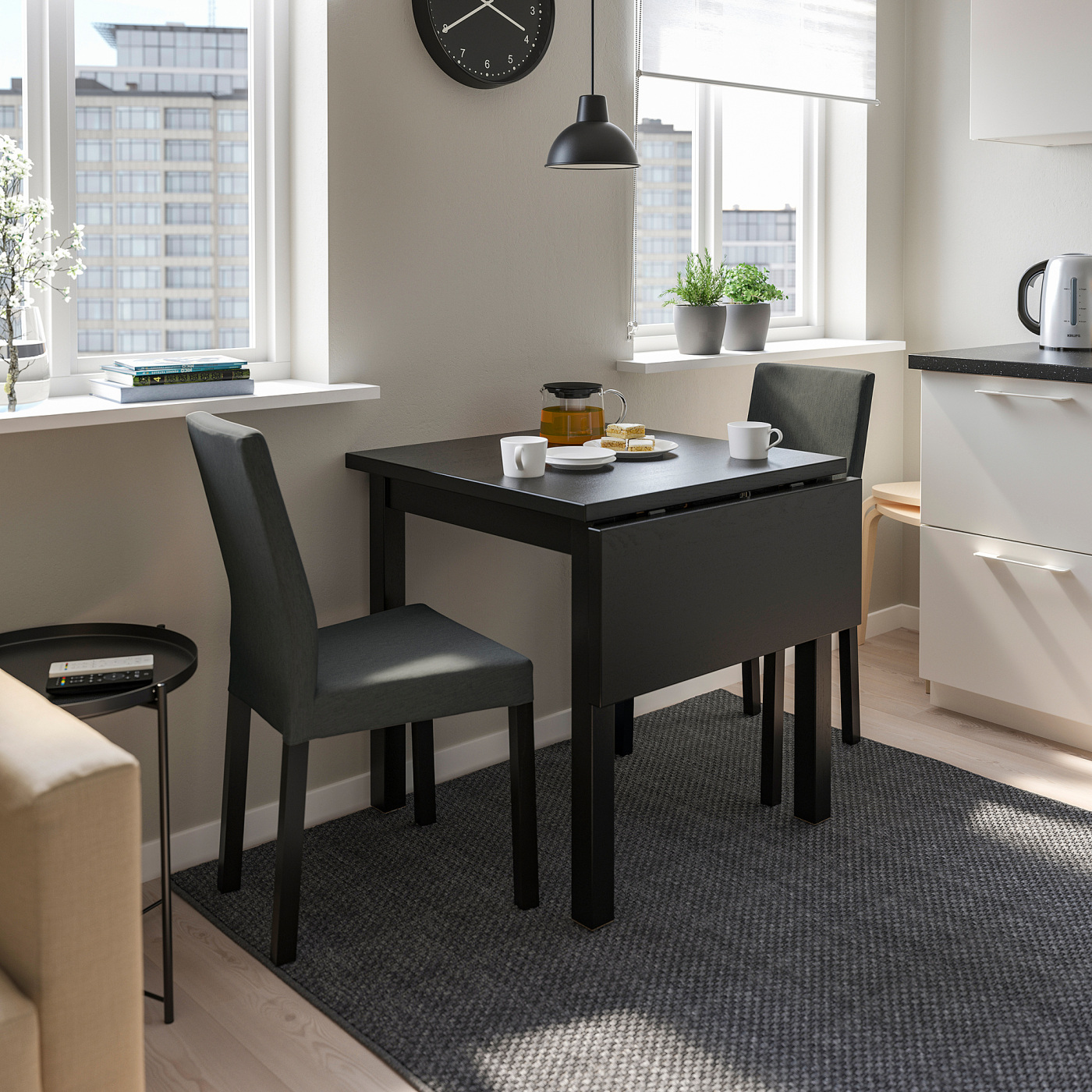 NORDVIKEN / KÄTTIL table and 2 chairs black/Knisa dark grey - IKEA