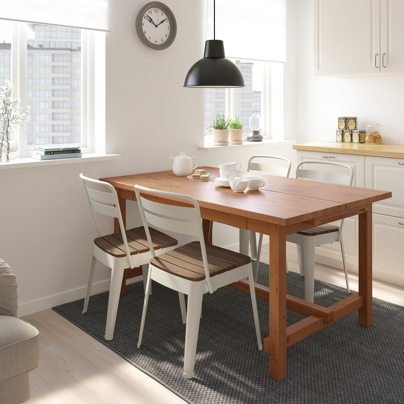NORDVIKEN / NORRMANSÖ table and 4 chairs antique stain/beige