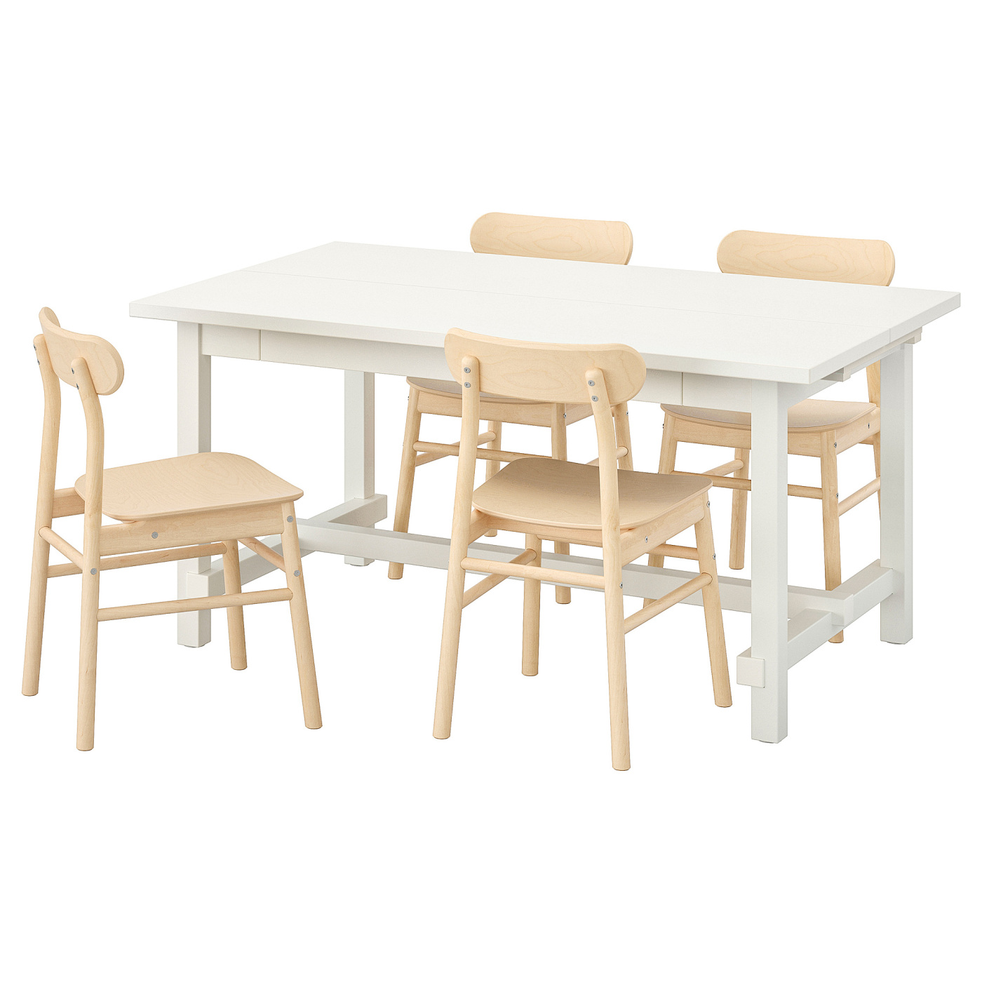 NORDVIKEN / RÖNNINGE table and 4 chairs white/birch - IKEA