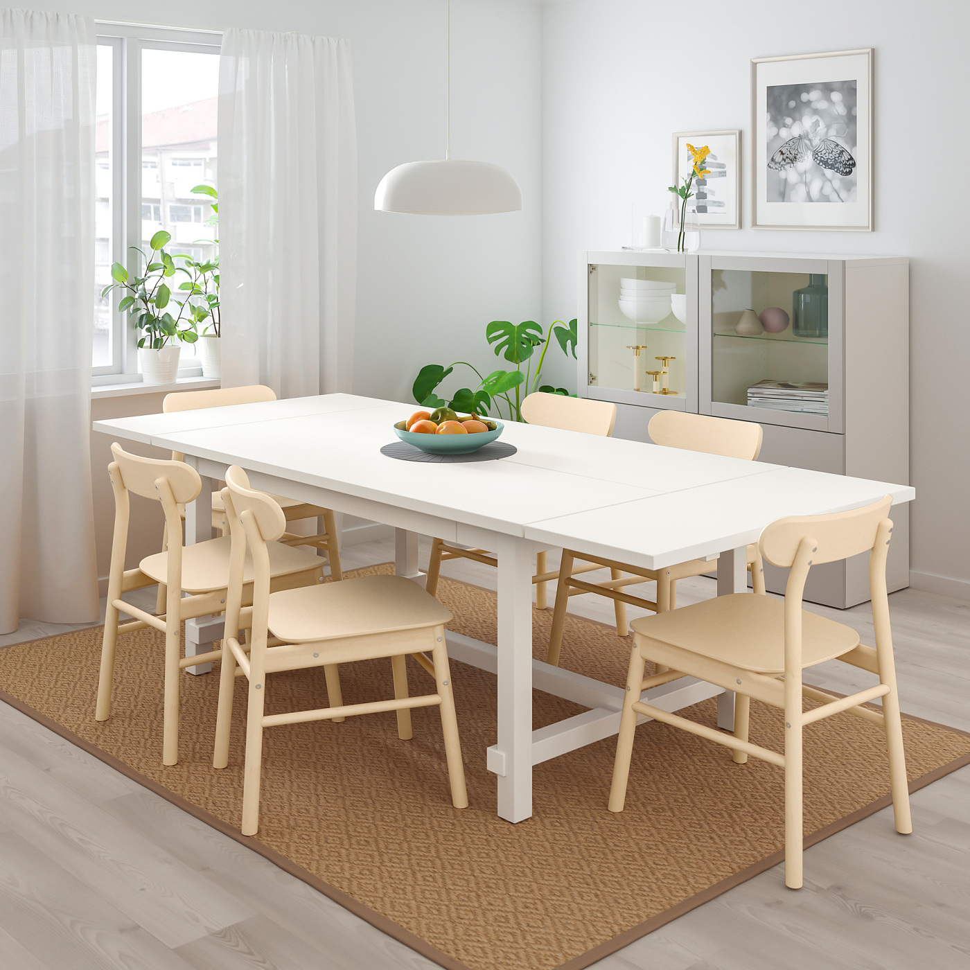 NORDVIKEN / RÖNNINGE table and 4 chairs white/birch - IKEA
