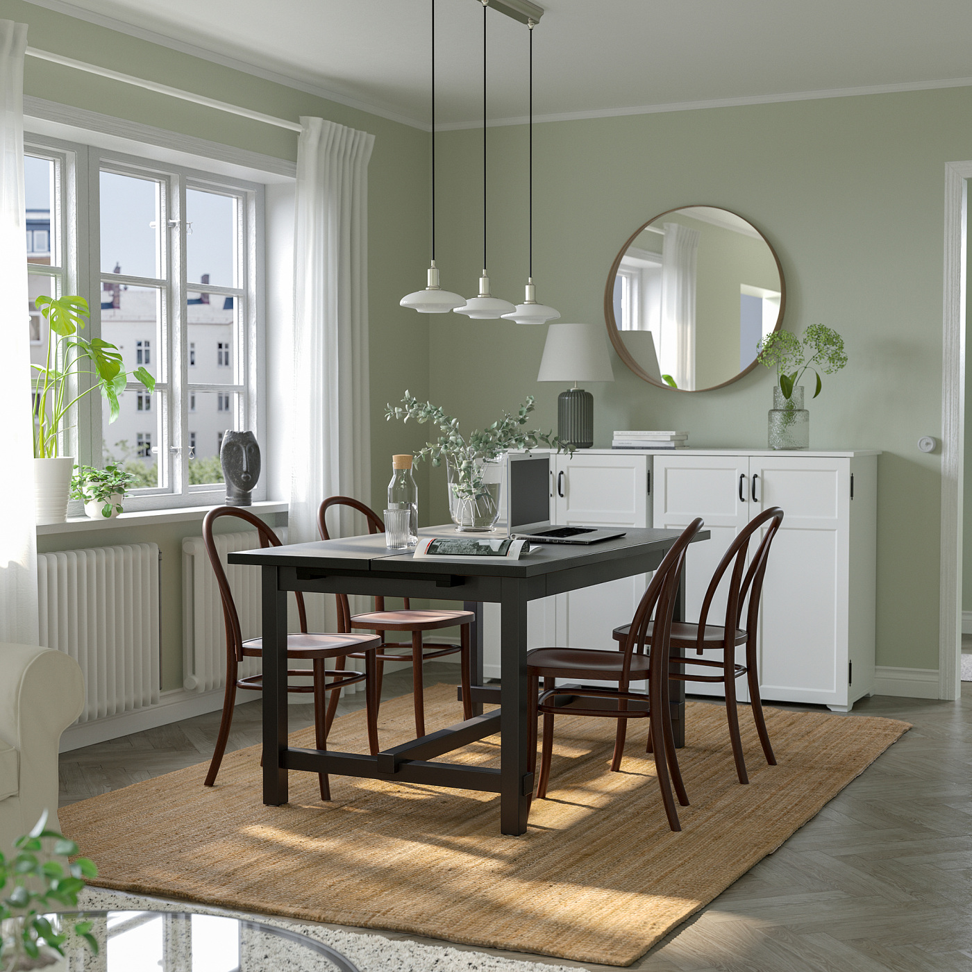 NORDVIKEN / SKOGSBO table and 4 chairs black/dark brown - IKEA