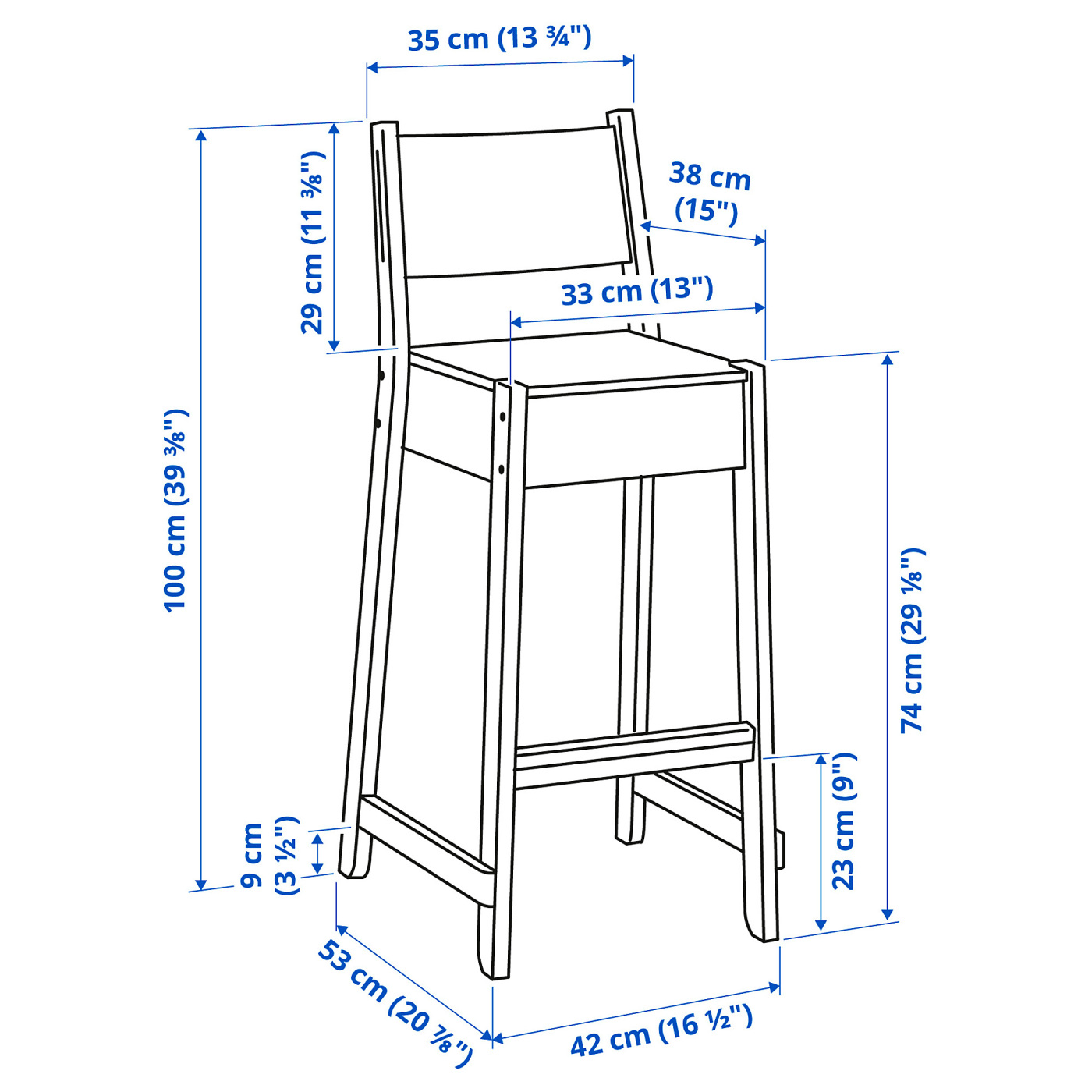 NORRÅKER bar stool with backrest birch - IKEA