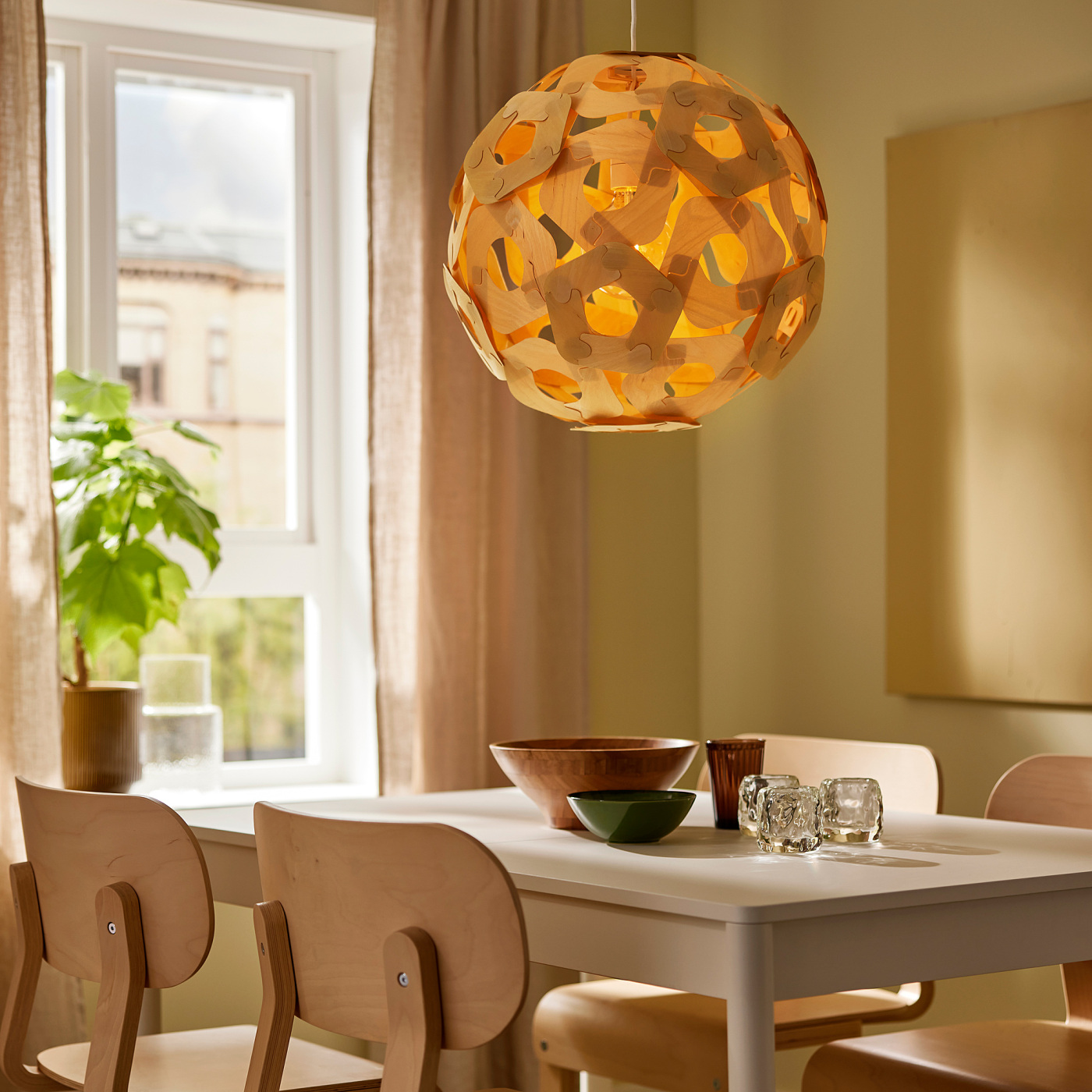 ÖDLEBLAD / SUNNEBY pendant lamp birch veneer/white - IKEA