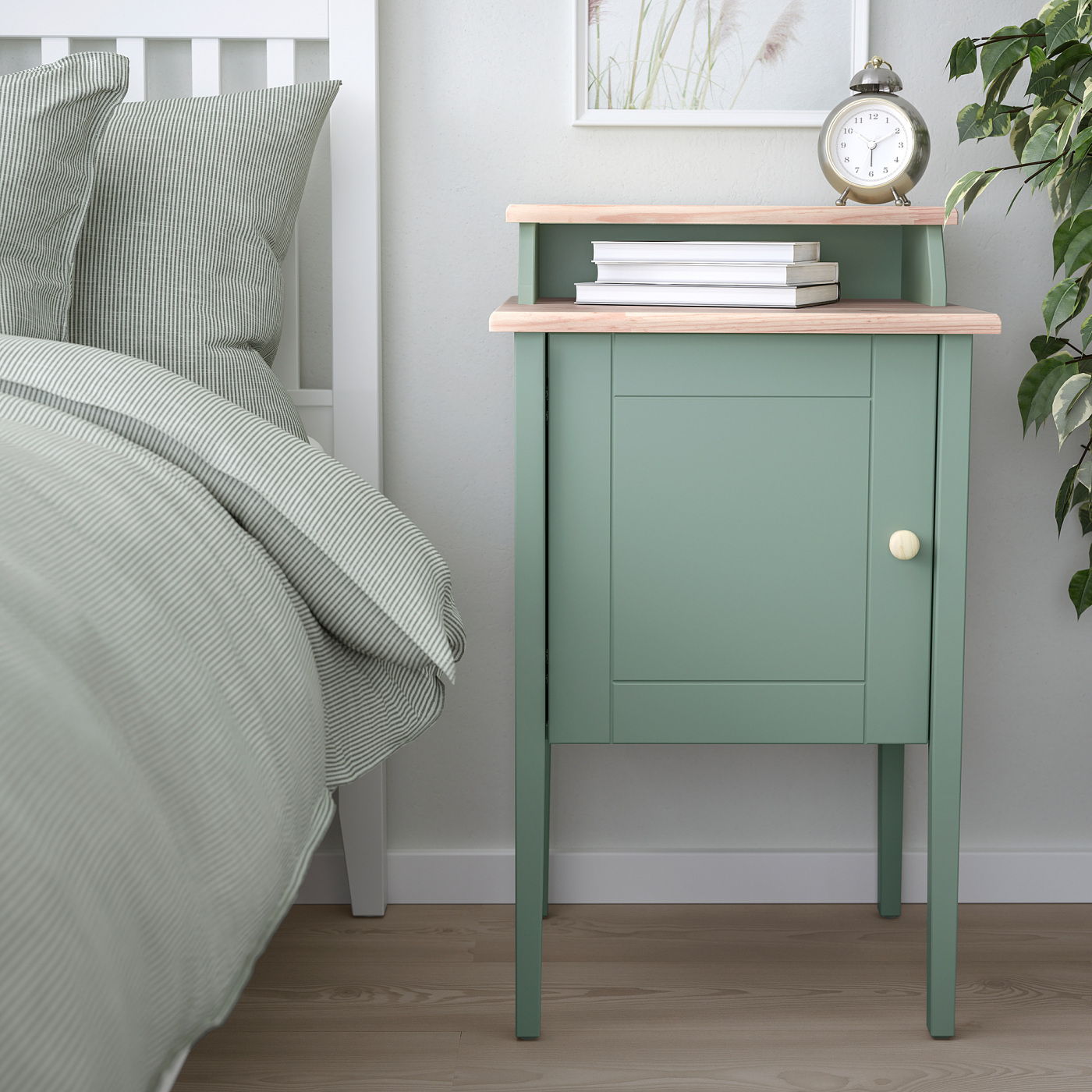 OLDERDALEN bedside table grey-green/pine - IKEA