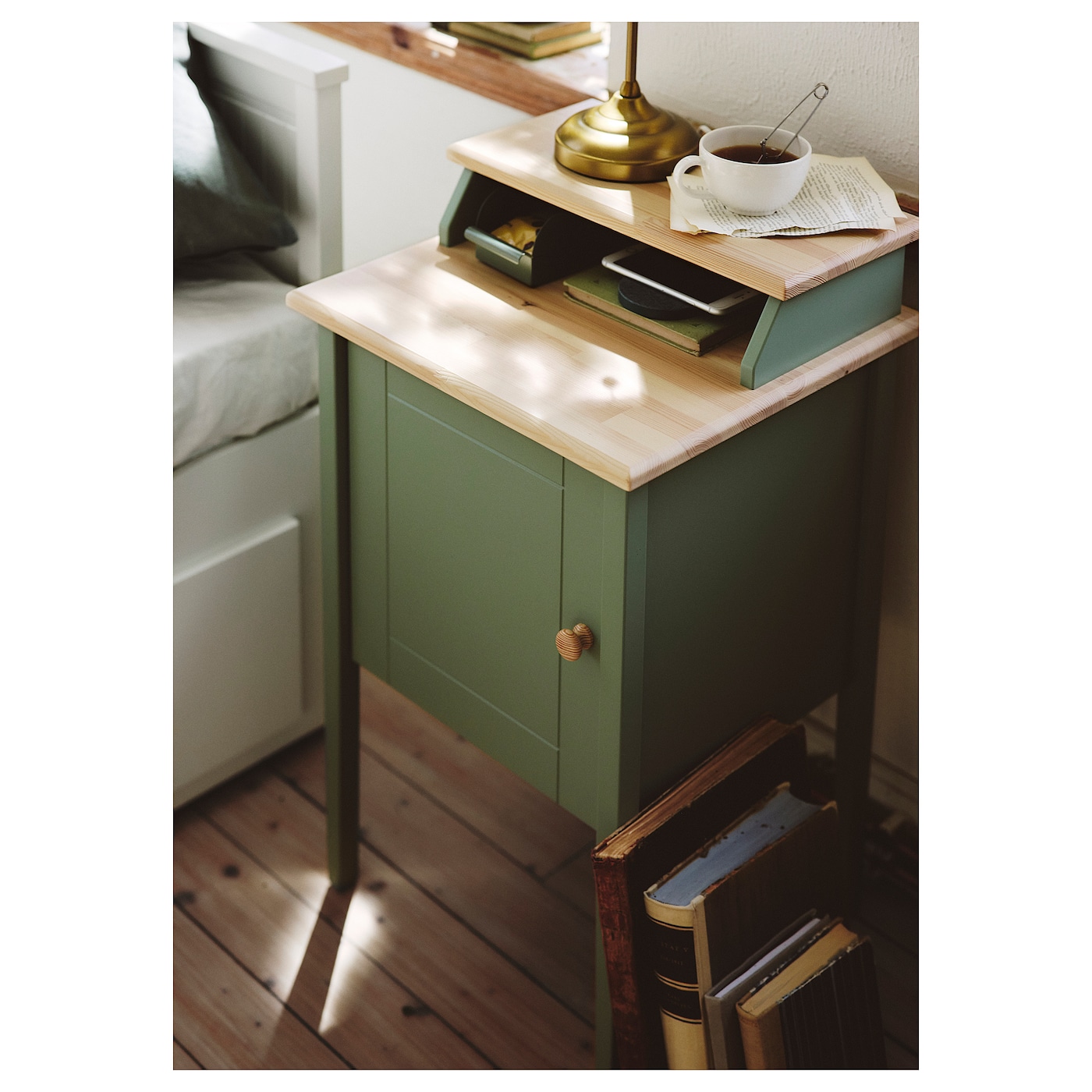OLDERDALEN bedside table grey-green/pine - IKEA