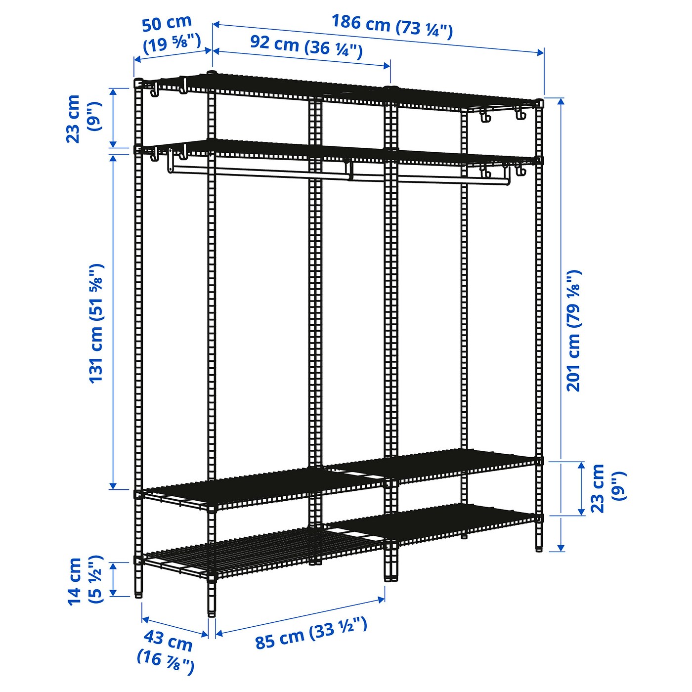 Clothes rail with shelf unit sale