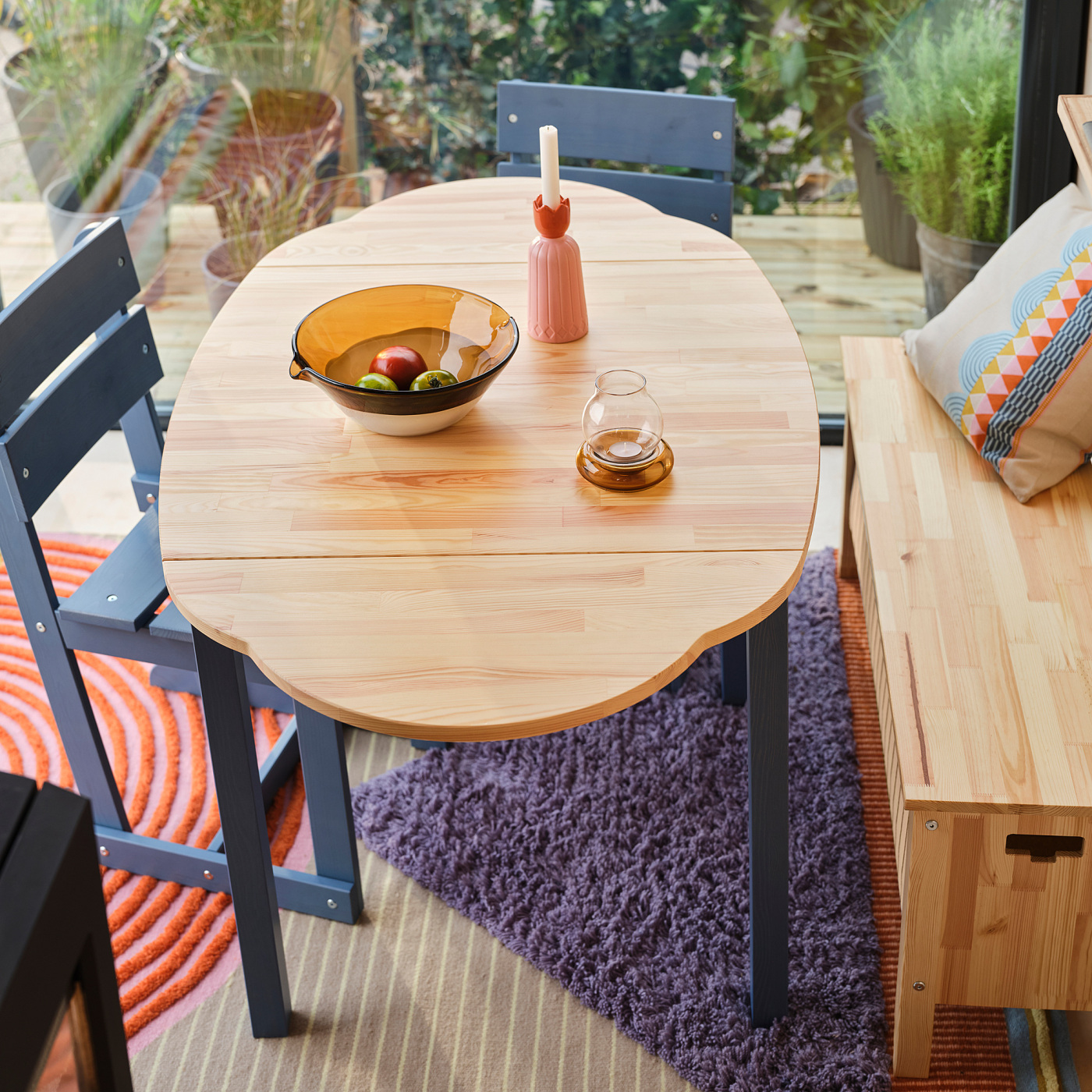 OMMJÄNGE drop-leaf table pine/stained blue - IKEA