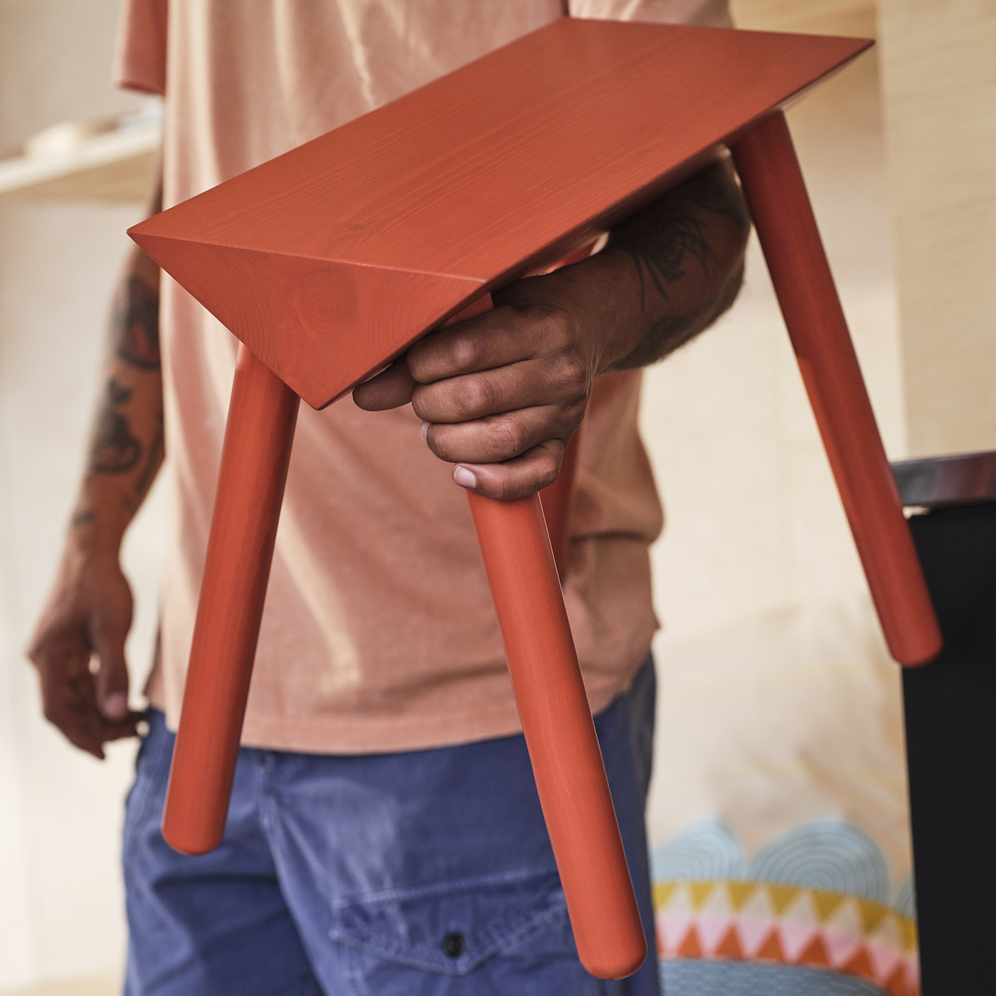 OMMJÄNGE stool orange-red/stained - IKEA