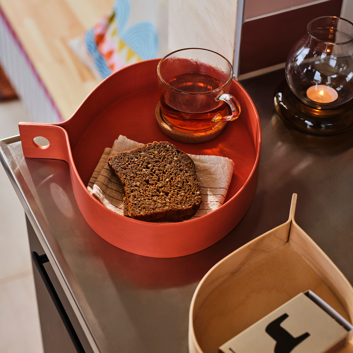 OMMJÄNGE tray, set of 2 orange/birch veneer - IKEA