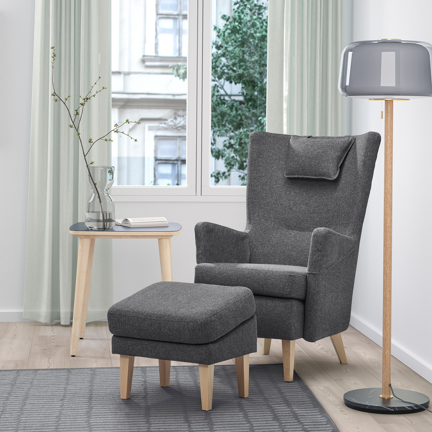 OMTÄNKSAM armchair and footstool Gunnared dark grey - IKEA